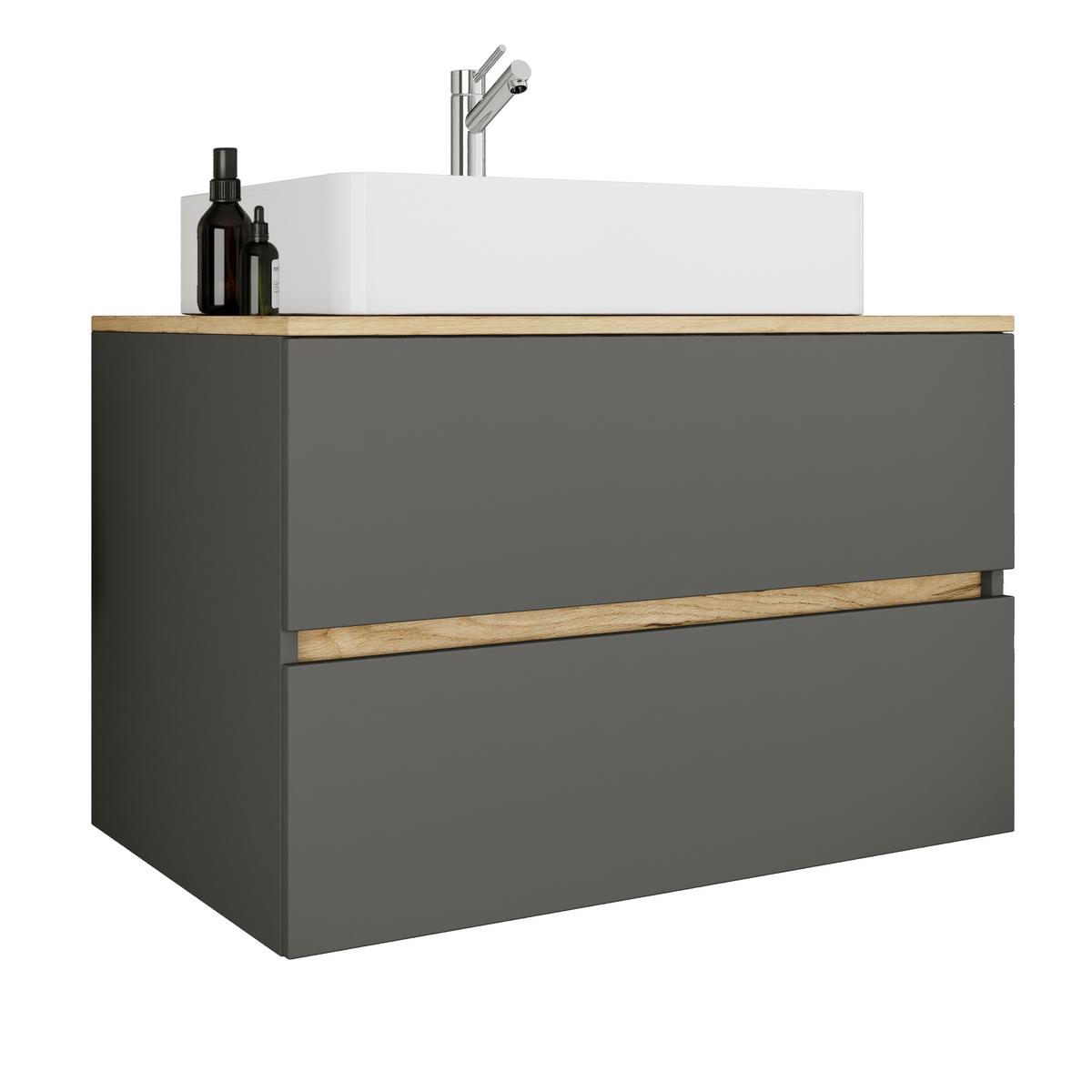 Badezimmer Cosila - Honigeiche/Weiss, Trend, Keramik/Holzwerkstoff (80/64/51cm) - MID.YOU