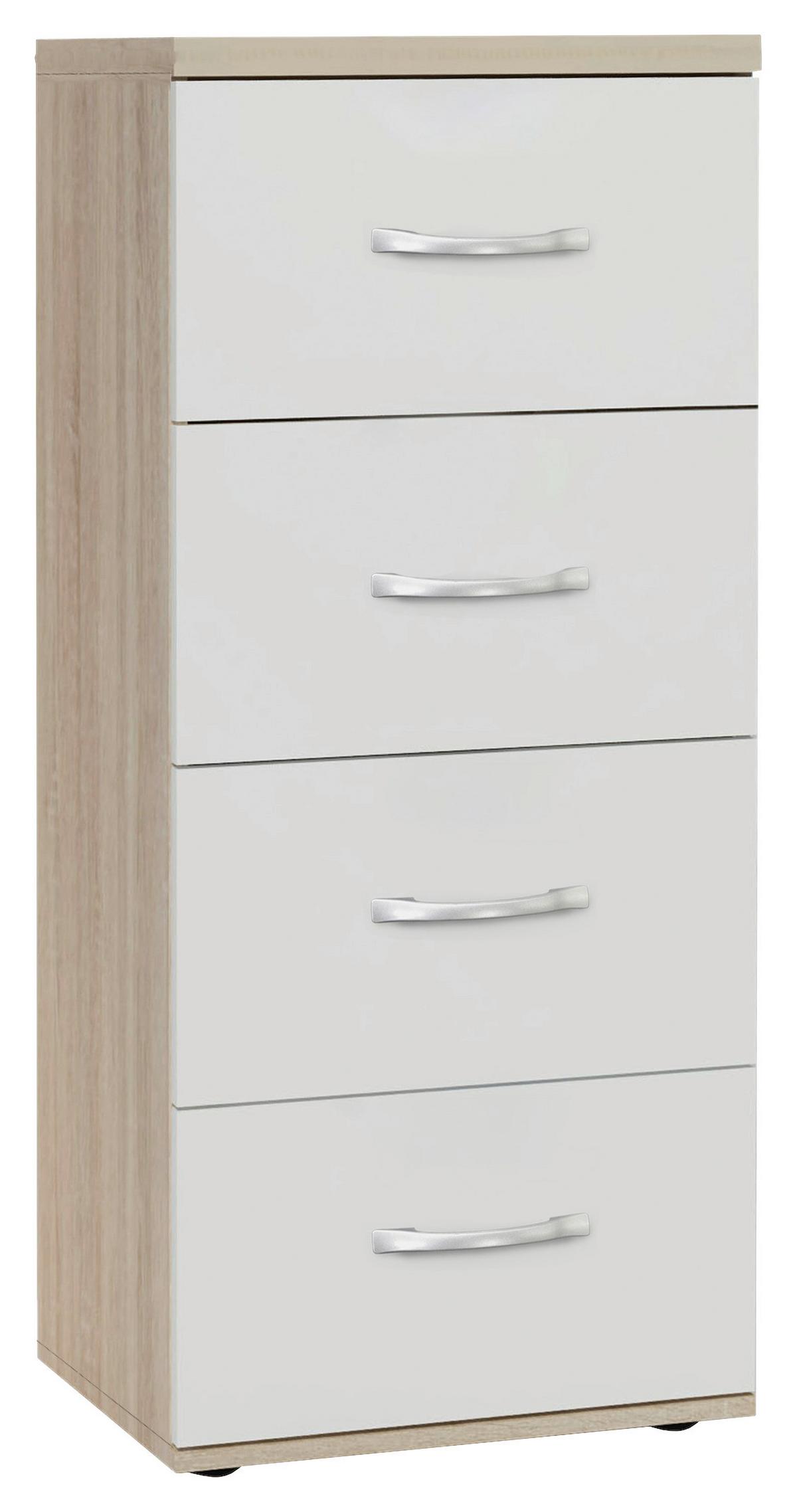 Komód Tölgy És Fehér Színű Salva 2 - Sonoma tölgy/ezüstszínű, Konventionell, műanyag/faalapú anyag (50/115,8/43cm)