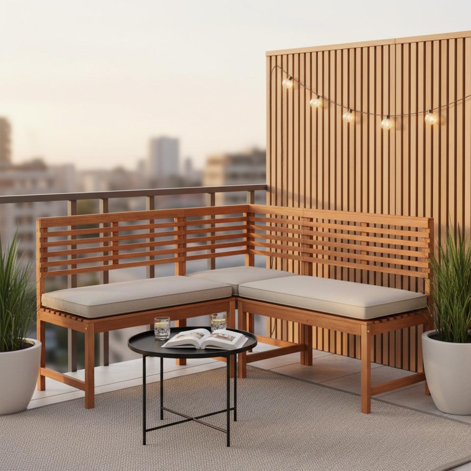 Garteneckbank aus Eukalyptus, natur - Naturfarben, KONVENTIONELL, Holz (142/100cm) - Gardenson