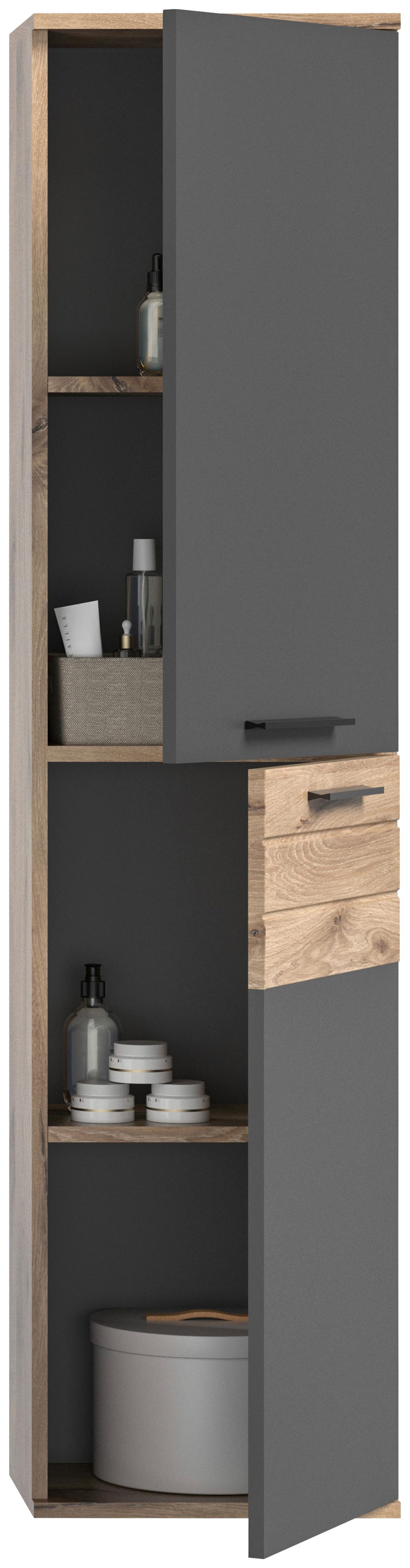 Hochschrank Mason ca. 37x152x24 cm Grau/Eiche - Eichefarben/Grau, MODERN, Holzwerkstoff/Kunststoff (37/152/24cm) - MID.YOU