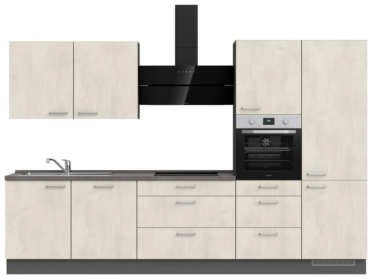 Küchenblock Riva High m. Geräten Weiß - Schieferfarben/Edelstahlfarben, MODERN, Holzwerkstoff/Metall (330cm) - Nobilia