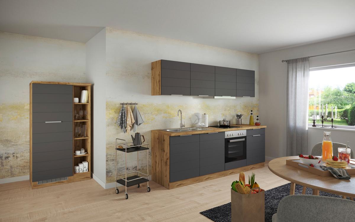 Backofen-/Kühlschrank Umbauschrank Florenz ca. 60 cm - Eiche Wotan/Grau, Design, Holzwerkstoff/Metall (60/166/60cm) - Held