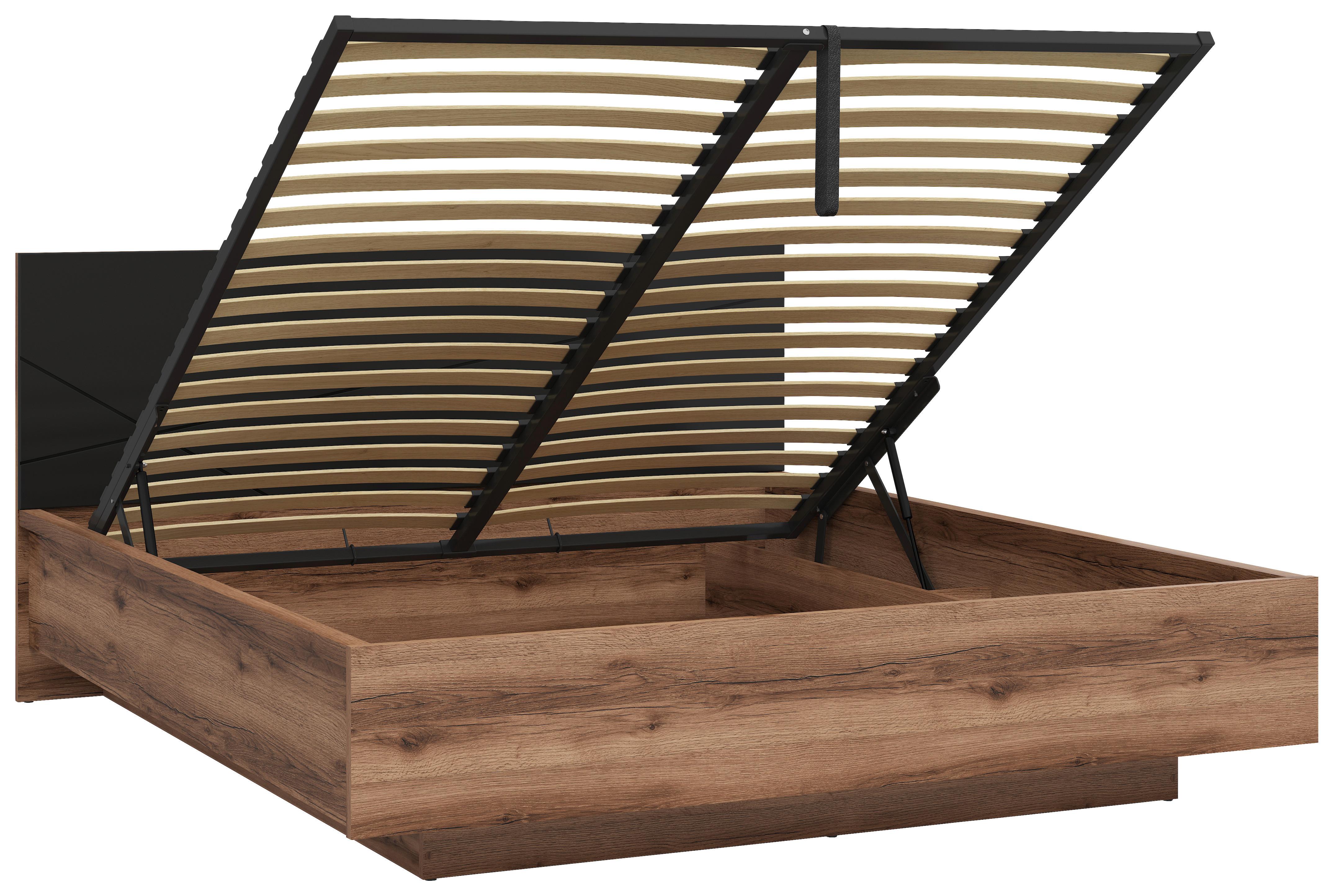 Bett Forn ca. 180x200 cm Schwarz/Eiche - Eichefarben/Schwarz, MODERN, Holzwerkstoff (180/200cm) - MID.YOU