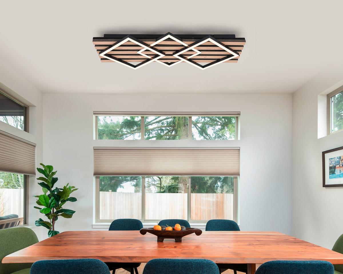 LAMPA SUFITOWA LED CORBY *SBN* - kolor dębowy/czarny, Basics, materiał drewnopochodny/tworzywo sztuczne (63/29/7,5cm) - Novel