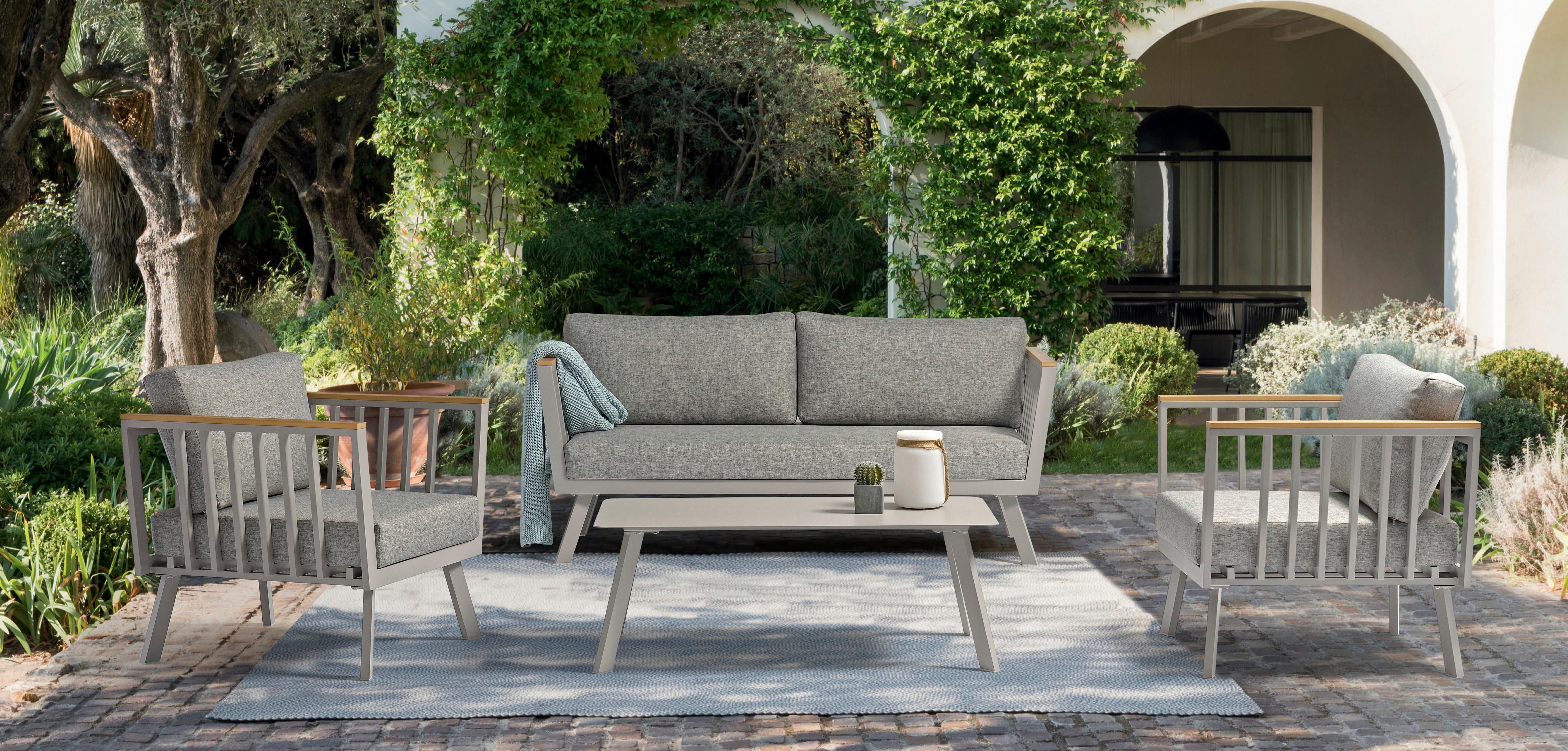 Lounge Garnitura Gondola, Siva, 4-Delno - barva tikovine/rjavosiva, Moderno, kovina/umetna masa (175/70/72cm) - Acamp