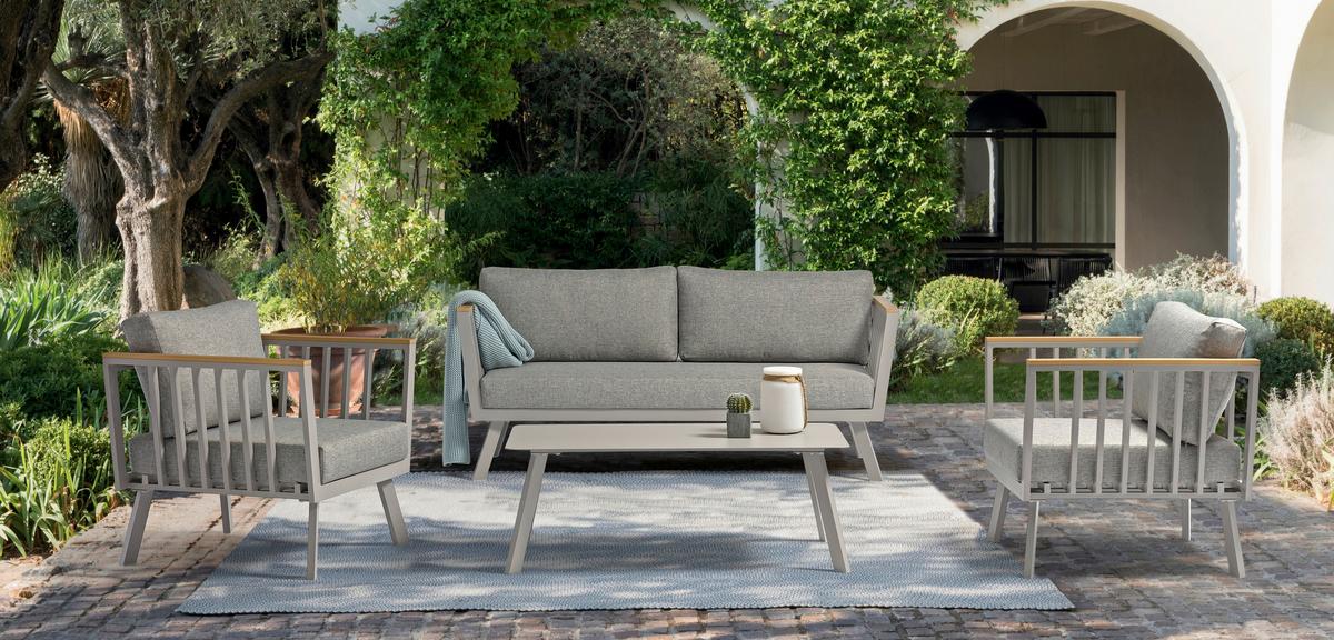 Lounge Garnitura Gondola, Siva, 4-Delno - barva tikovine/rjavosiva, Moderno, kovina/umetna masa (175/70/72cm) - Acamp