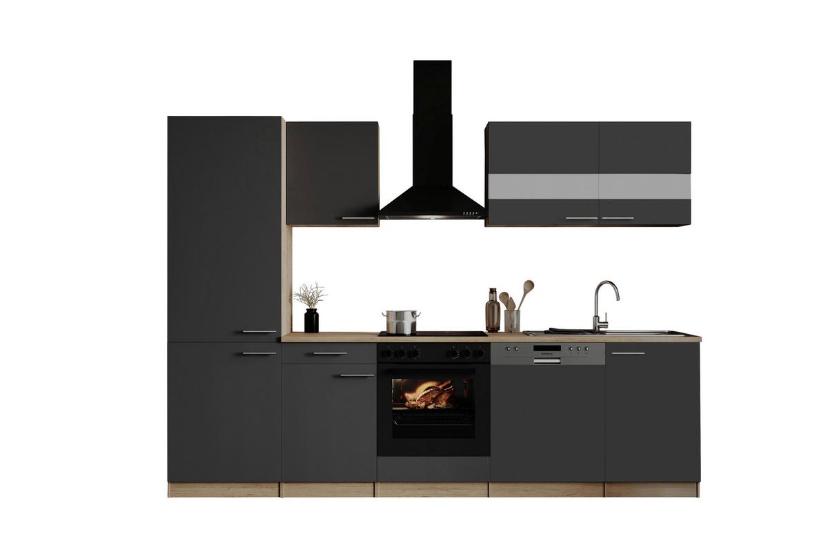 Küchenblock Merle m. Geräten Grau - Edelstahlfarben/Eichefarben, Basics, Holzwerkstoff/Metall (280cm) - Respekta