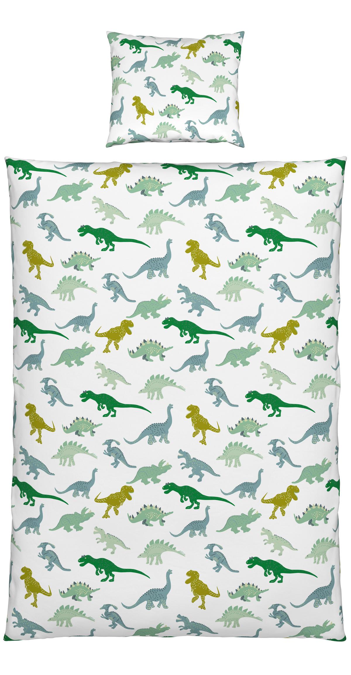 Kinderbettwäscheset DINO - Weiss/Grün, Textil (160/210cm) - Mömax