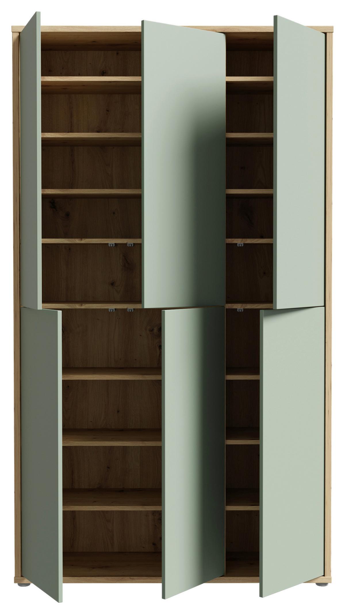Dulap pentru pantofi ALICE - verde salvie/stejar Artisan, Modern, material pe bază de lemn (109,2/191,9/34,9cm) - Modern Living