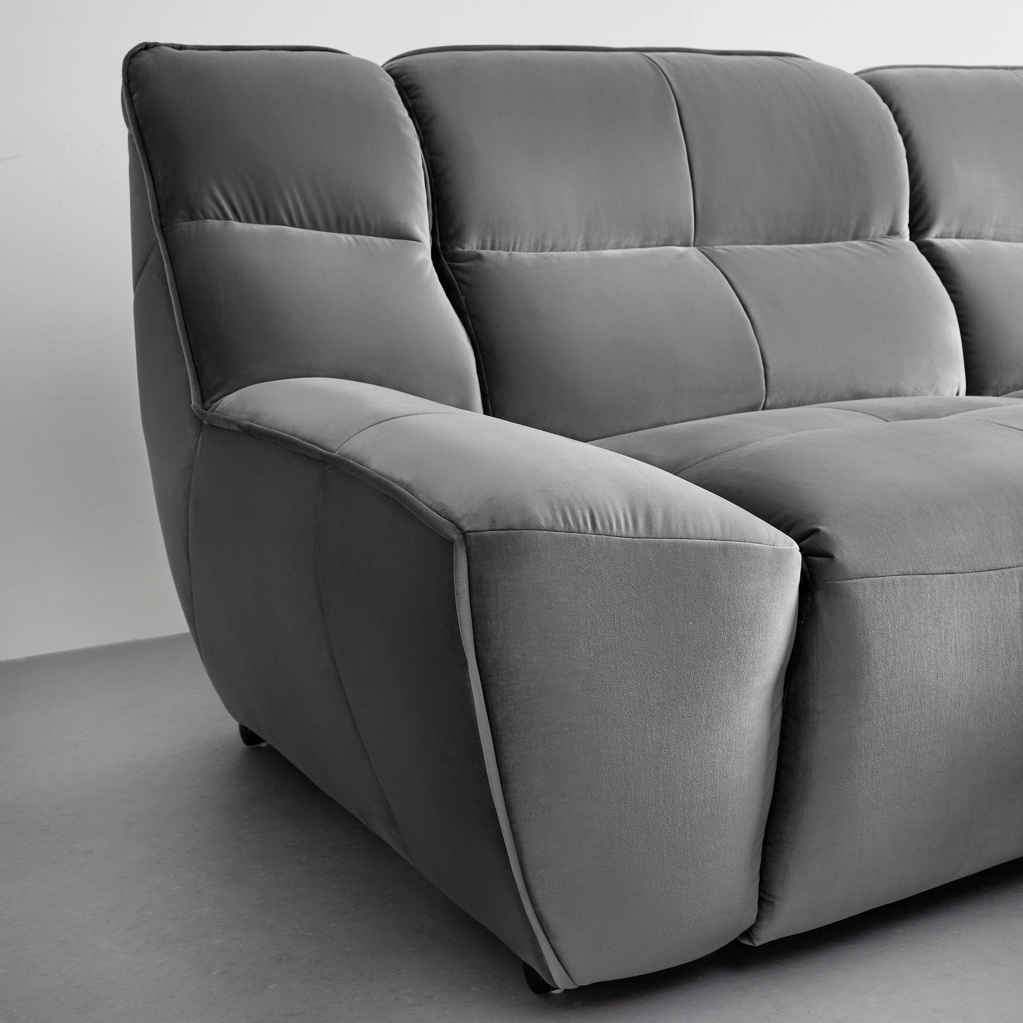 Wohnlandschaft Wega Grau Samt - Grau, Modern, Textil/Metall (220/88/165cm) - Bessagi Home