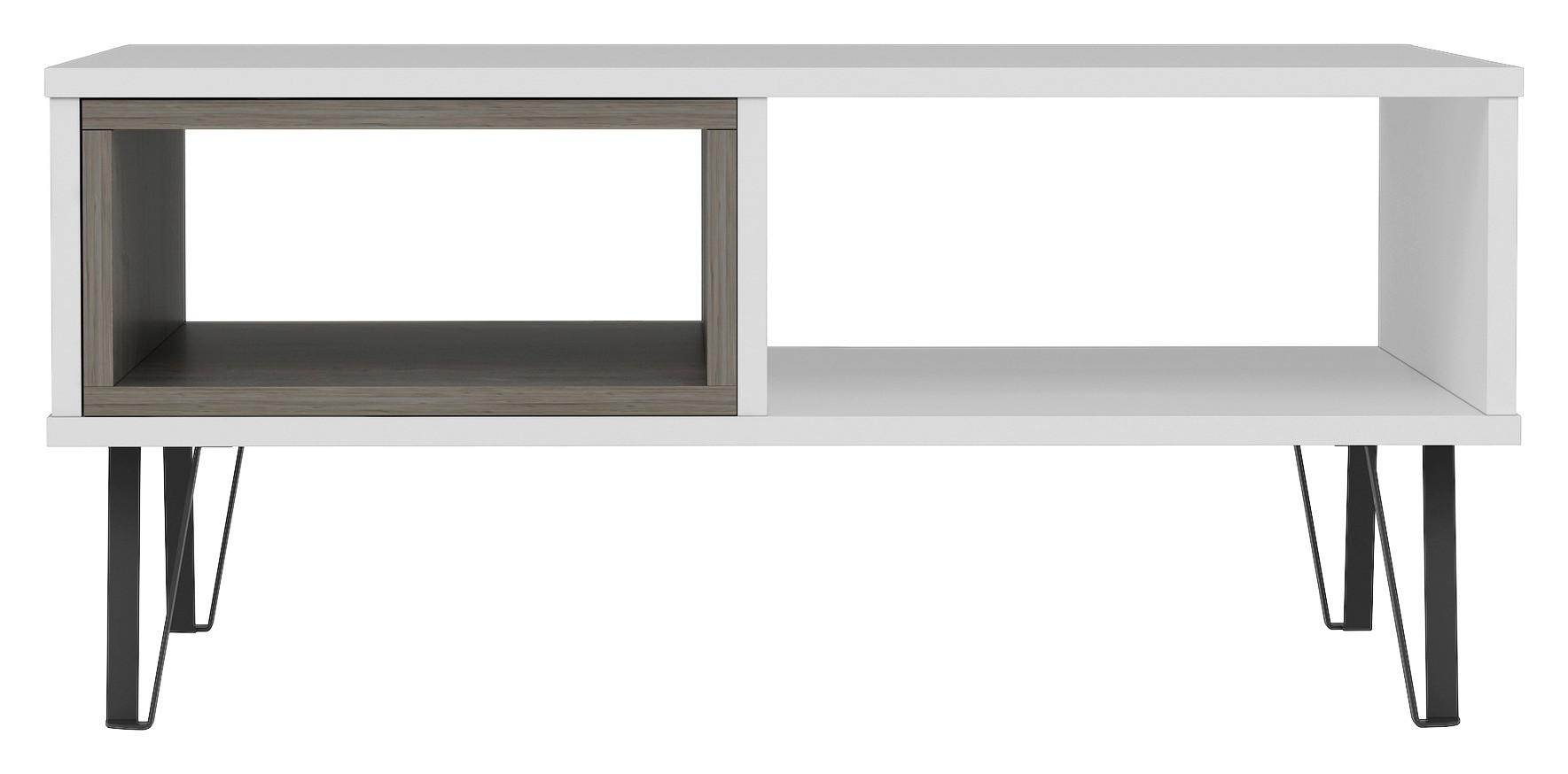 Couchtisch "Mendoz", Weiß, Eiche dunkel - Schwarz/Weiß, Design, Holzwerkstoff/Metall (90/60/41,1cm) - Livetastic