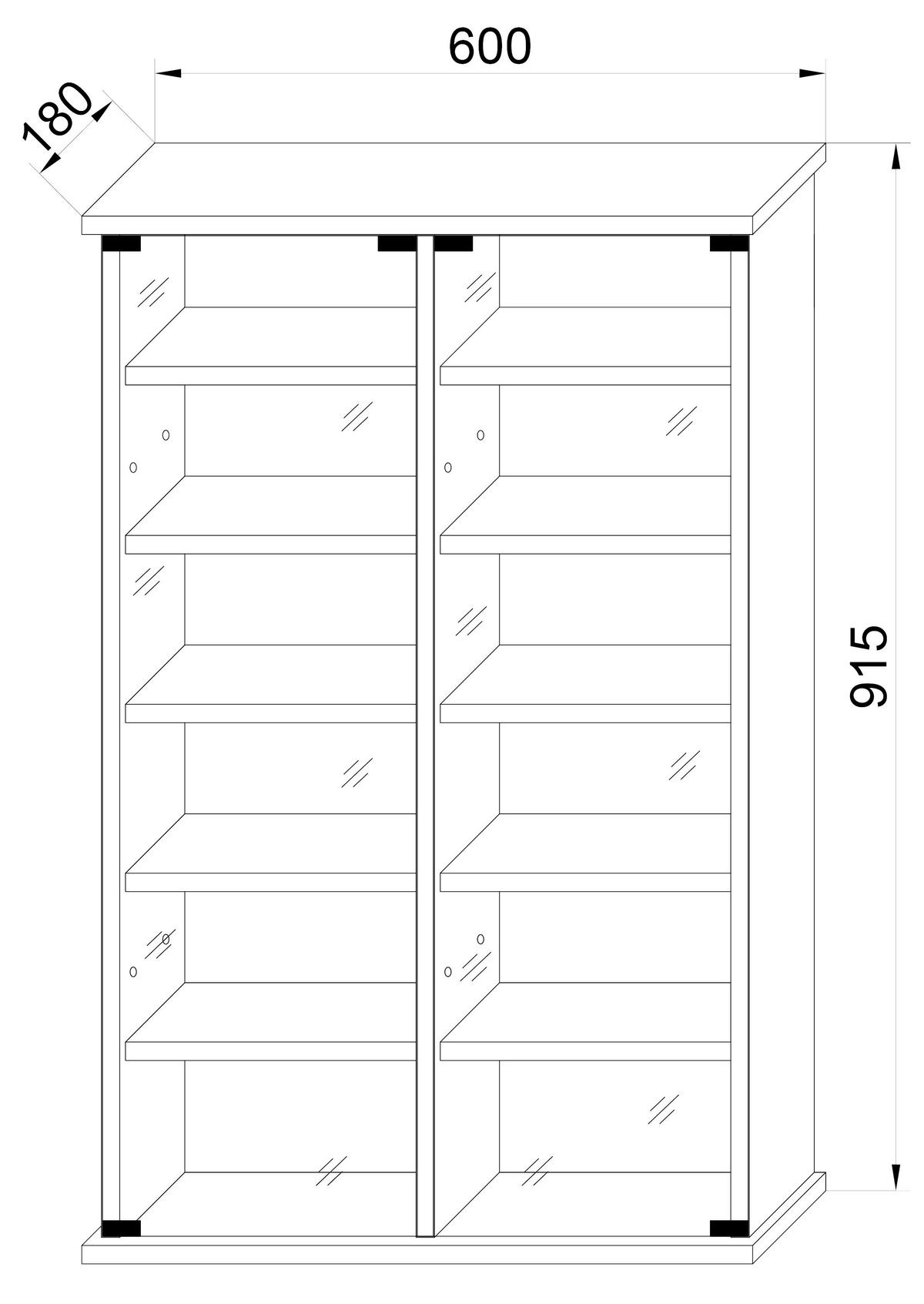 Regal Tilano L, Bela - bela, Design, steklo/leseni material (60/92/18cm) - MID.YOU