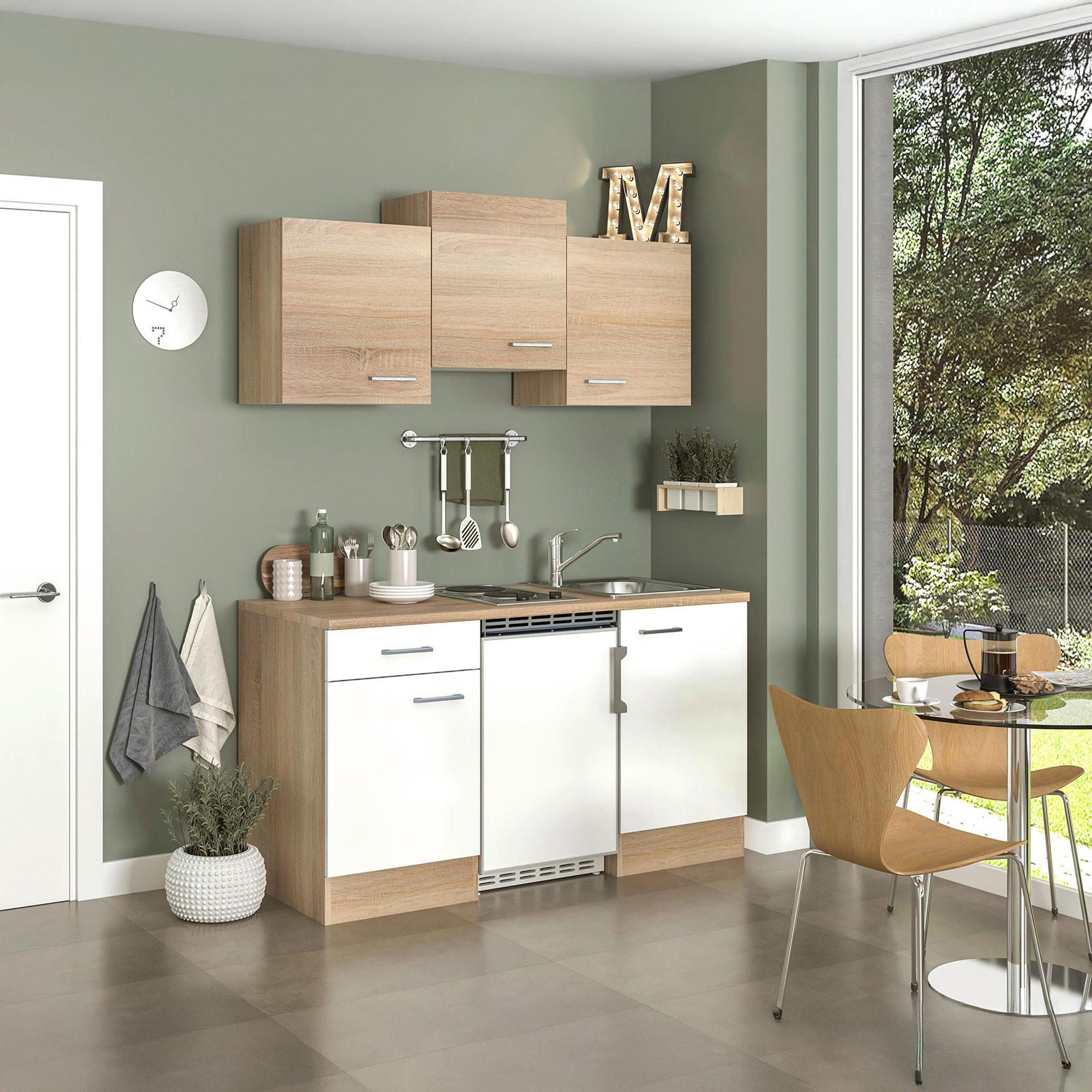 Moderen Mini Kuhinjski Blok Z Aparati Samoa, Bela, Hrast - bela/barve aluminija, Konvencionalno, umetna masa/leseni material (150,5/205/60cm) - Mömax