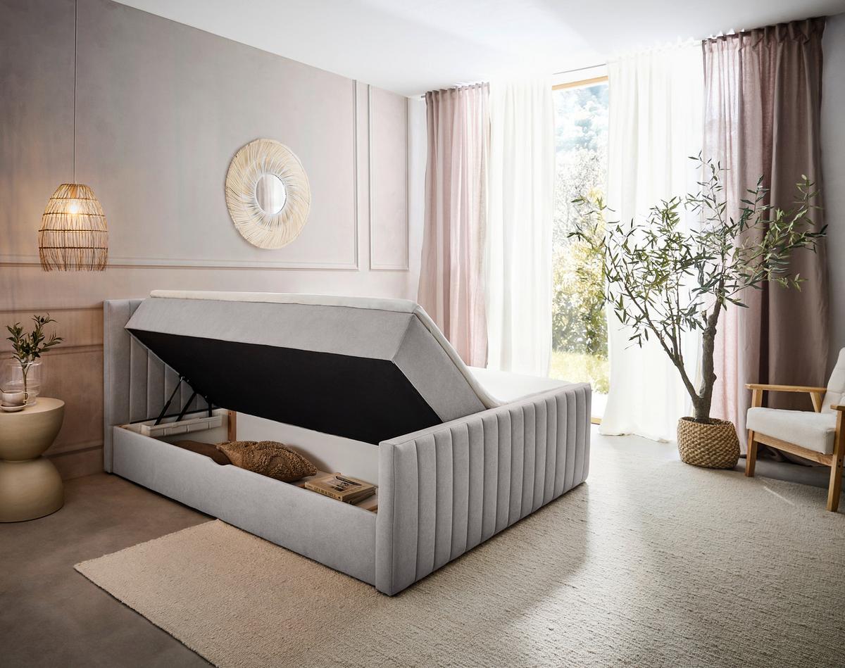 Box Krevet Sontje - svijetlo siva/crna, Konvencionalno, tekstil/plastika (160/200cm) - Modern Living