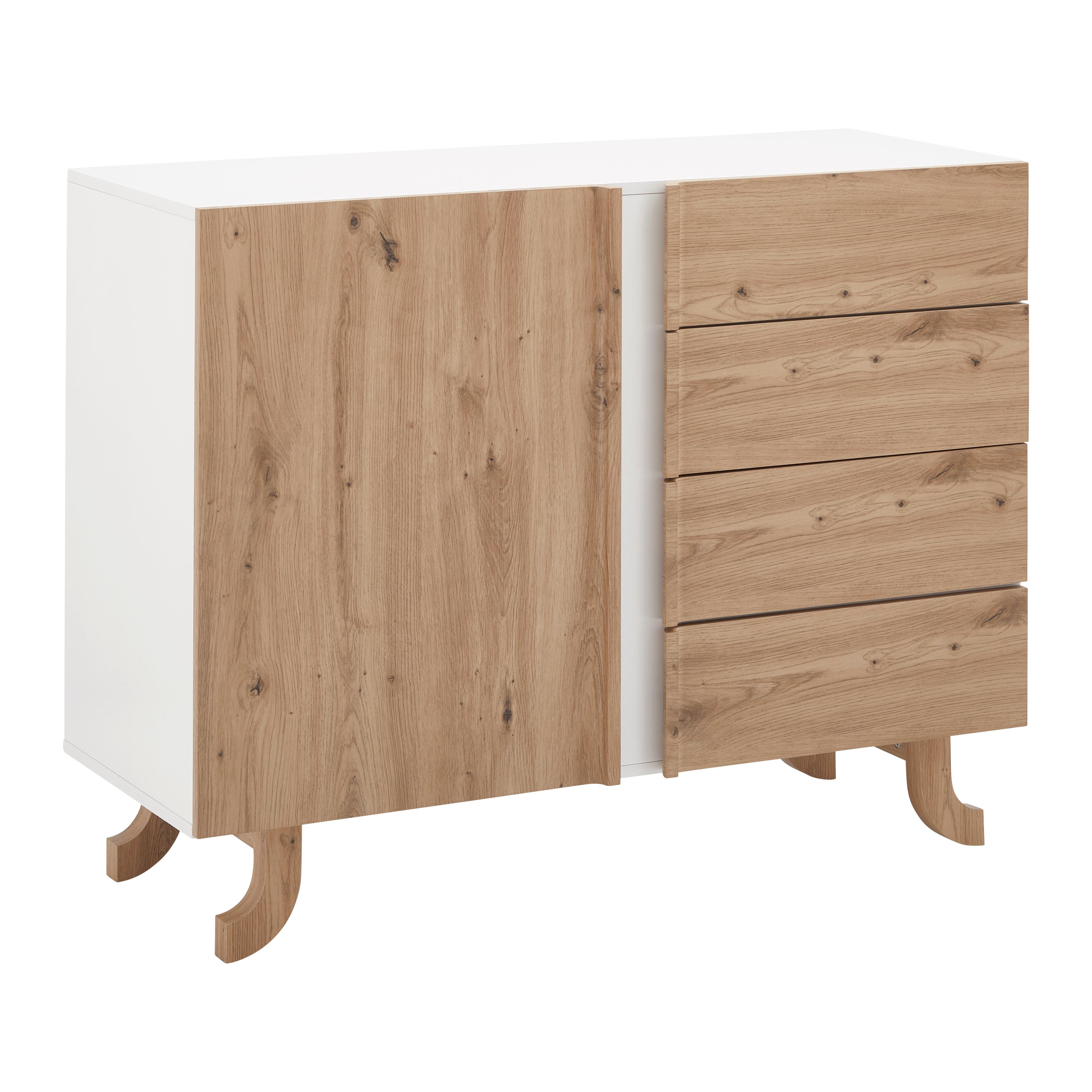 Sideboard Vira Weiß/Kieferfarben Echtholz - Weiß/Kieferfarben, MODERN, Holz (110/43/85cm) - Bessagi Home
