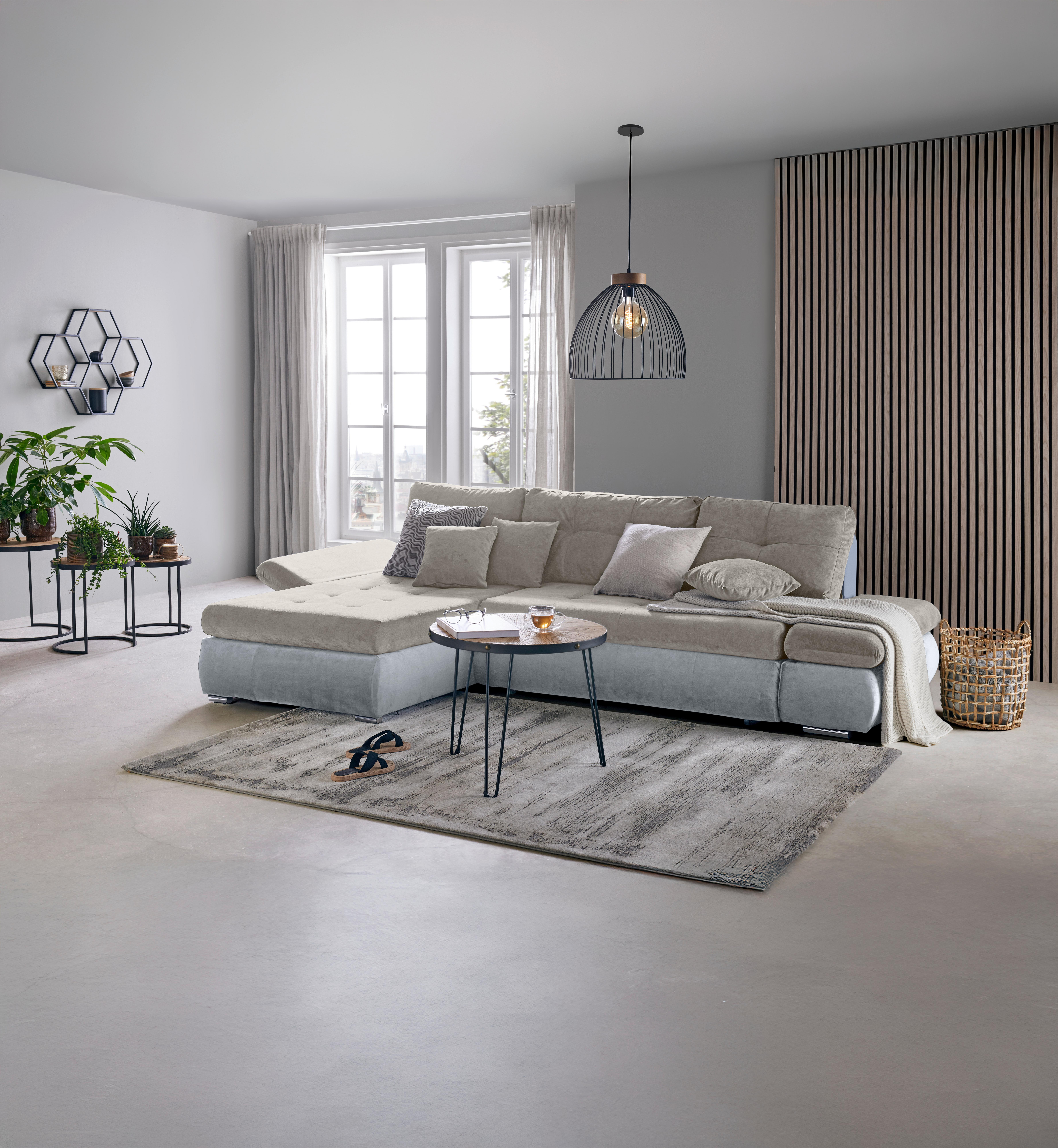 Wohnlandschaft Enrico Silberfarben - Chromfarben/Silberfarben, KONVENTIONELL, Kunststoff/Textil (303/88/185cm) - Mömax