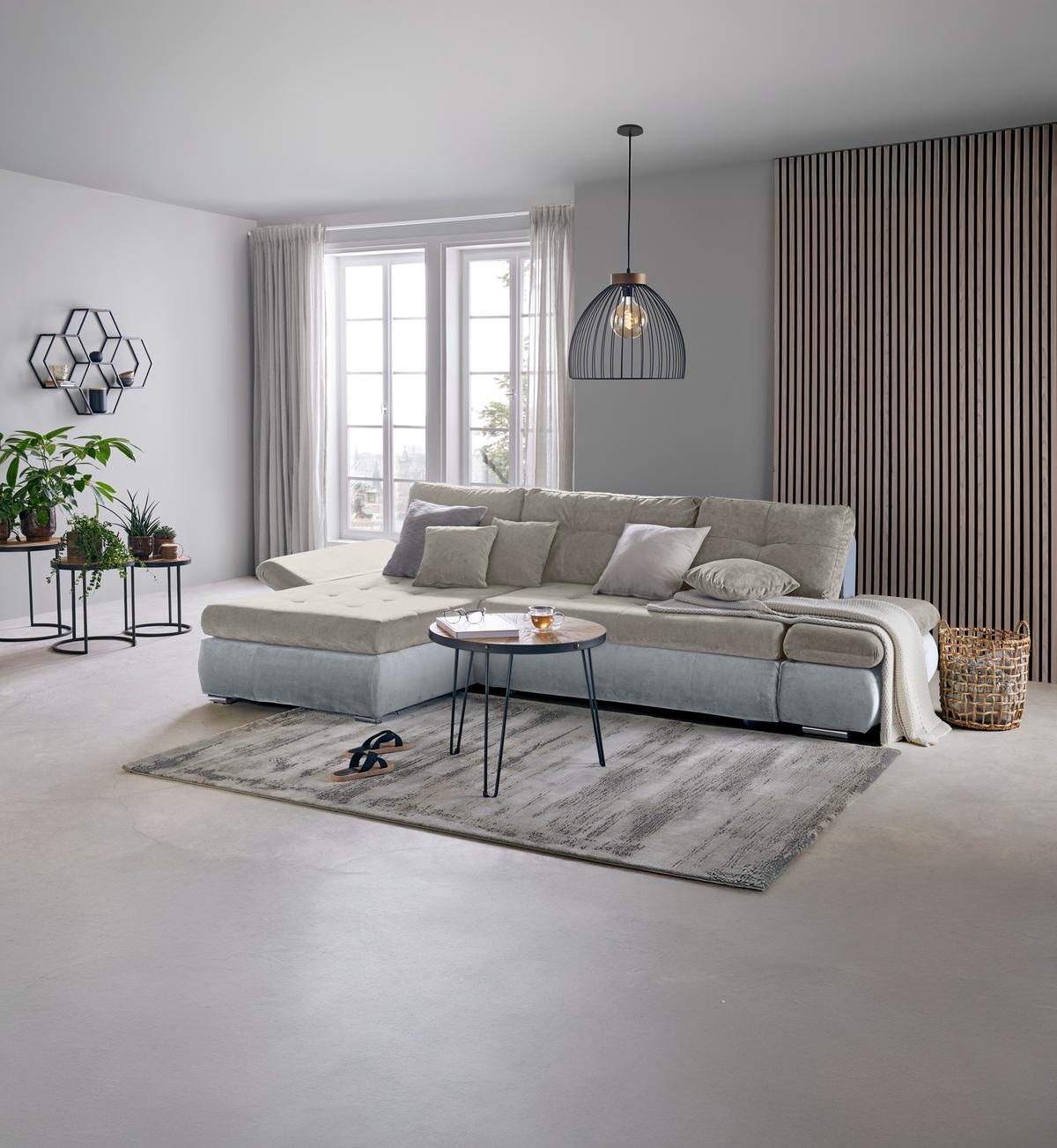 Wohnlandschaft Enrico Silberfarben - Chromfarben/Silberfarben, KONVENTIONELL, Kunststoff/Textil (303/88/185cm) - Mömax