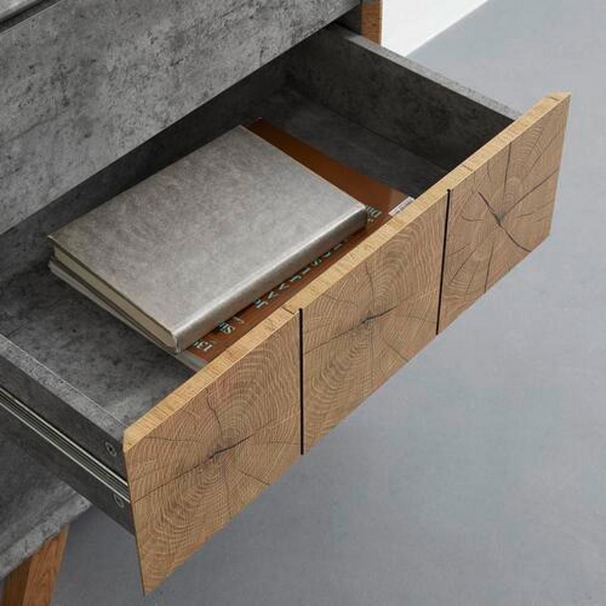 Nachttisch Casper Grau/Eichefarben Echtholz/MDF - Eichefarben/Grau, MODERN, Holz (60/75/40cm) - Bessagi Home