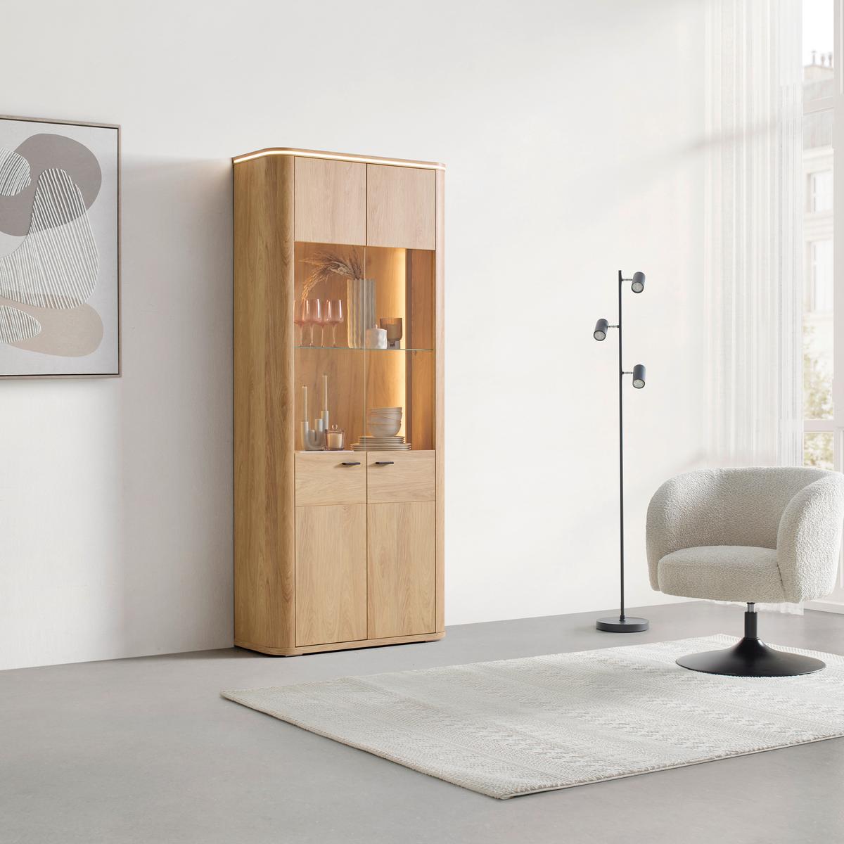 Vitrine Lagos Eichefarben - Eichefarben/Anthrazit, MODERN, Glas/Holzwerkstoff (89,2/209,5/37,5cm) - Premium Living