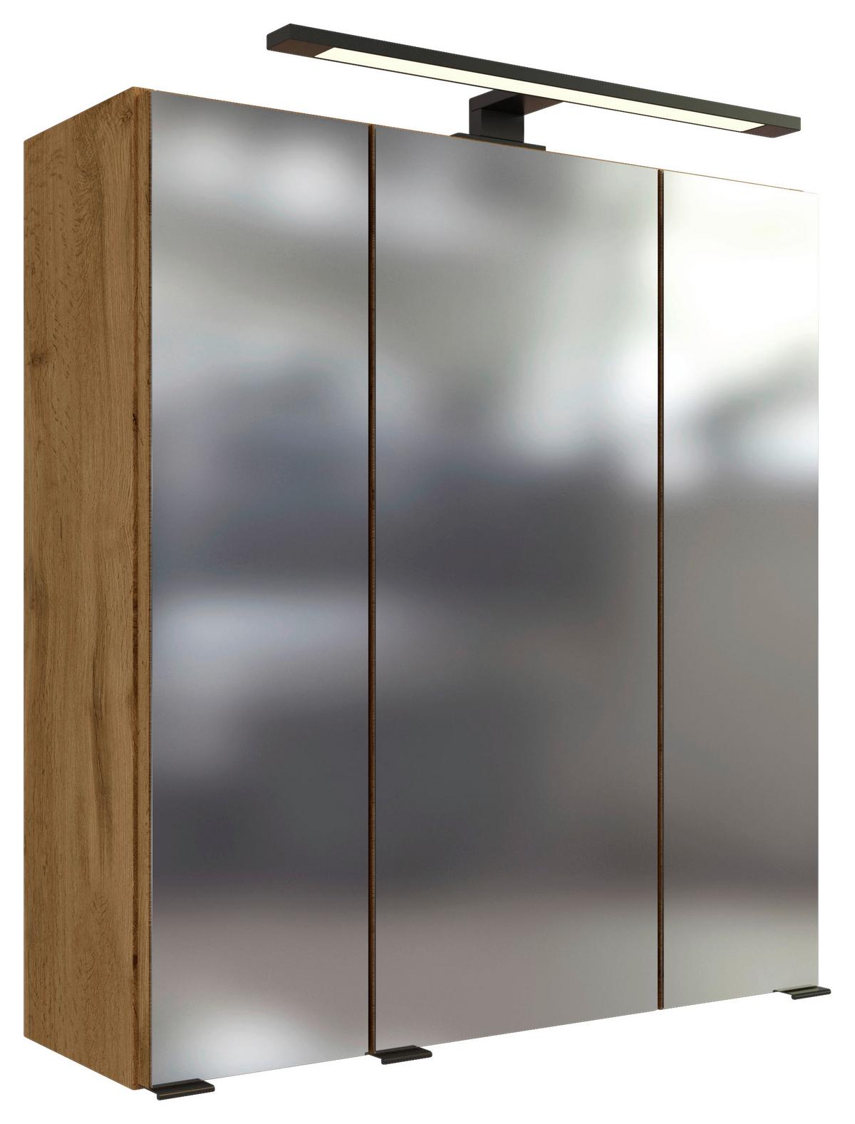 Spiegelschrank Manchester mit LED 3-türig ca. 60x64 cm Eiche - MODERN, Glas/Holzwerkstoff (60/64/20cm) - Held