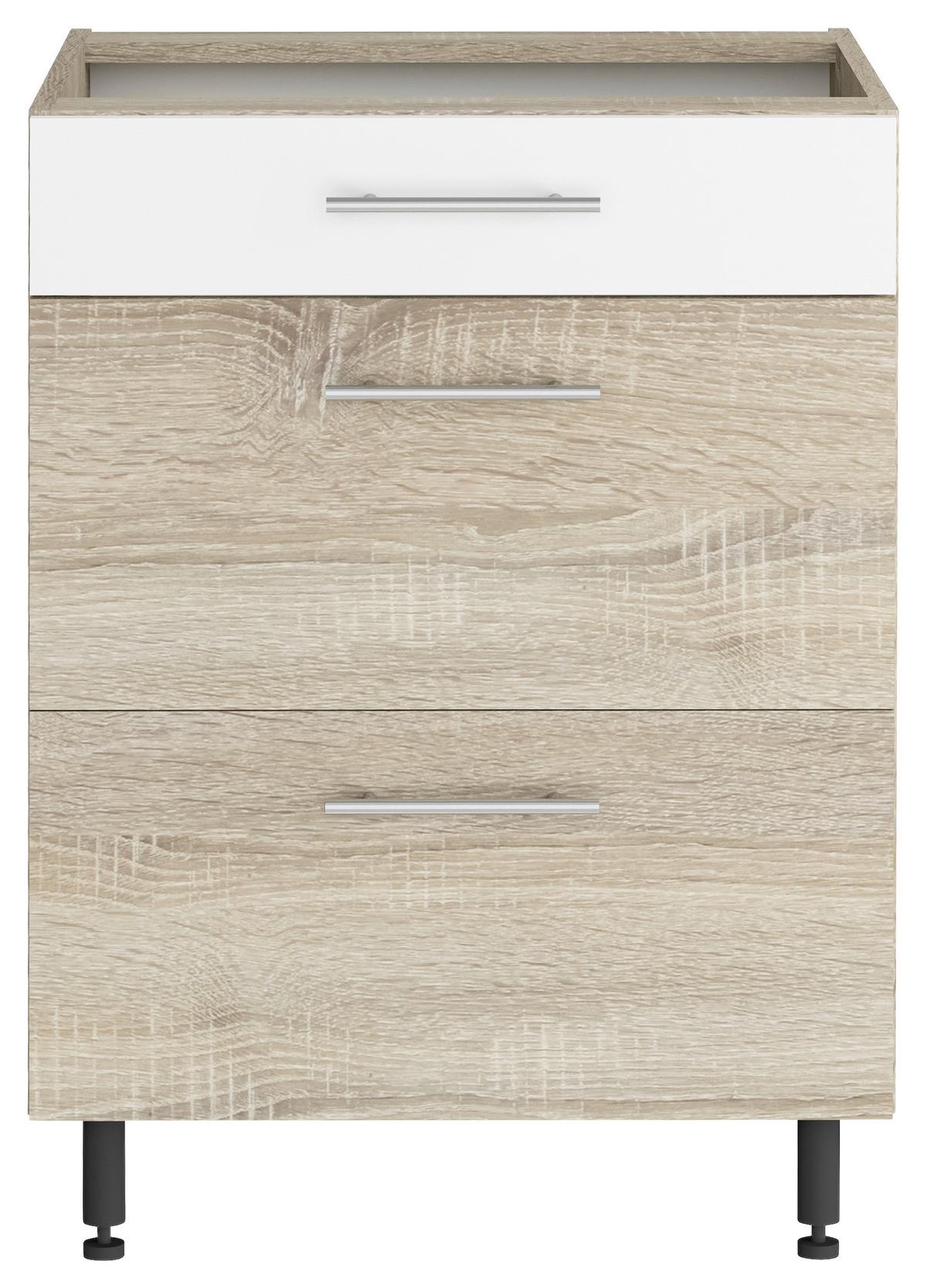 Alsószekrény Corina - Sonoma tölgy/fehér, Modern, fa/fém (60/82,4/58cm)