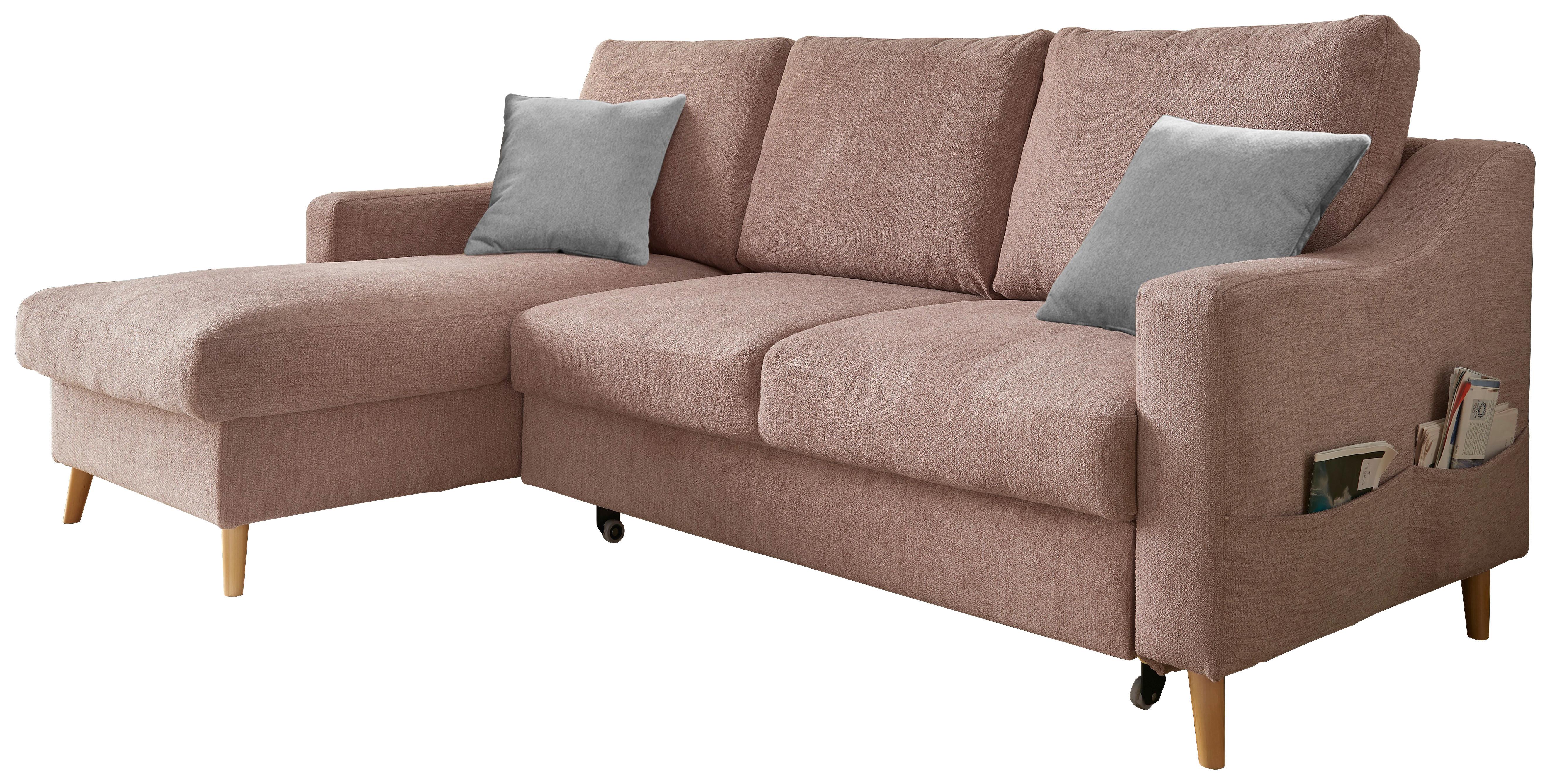 Wohnlandschaft Valentina Dunkelrosa Mikrofaser - Dunkelrosa/Naturfarben, Design, Holz/Textil (150/228cm) - MID.YOU