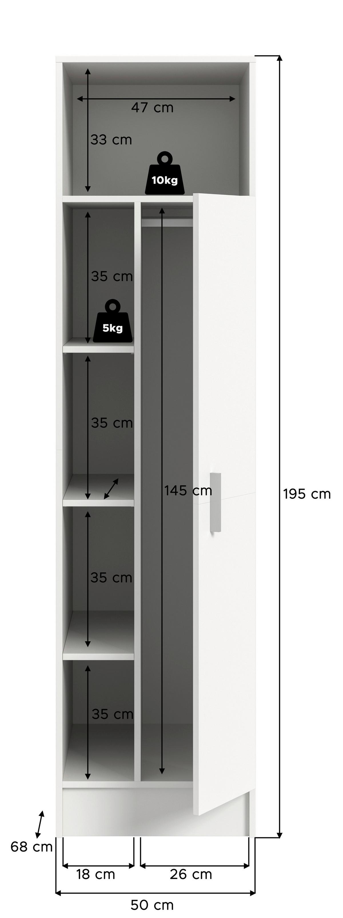 Hochschrank Free Weiß - Silberfarben/Weiß, Basics, Holzwerkstoff/Kunststoff (50/195/62cm) - MID.YOU