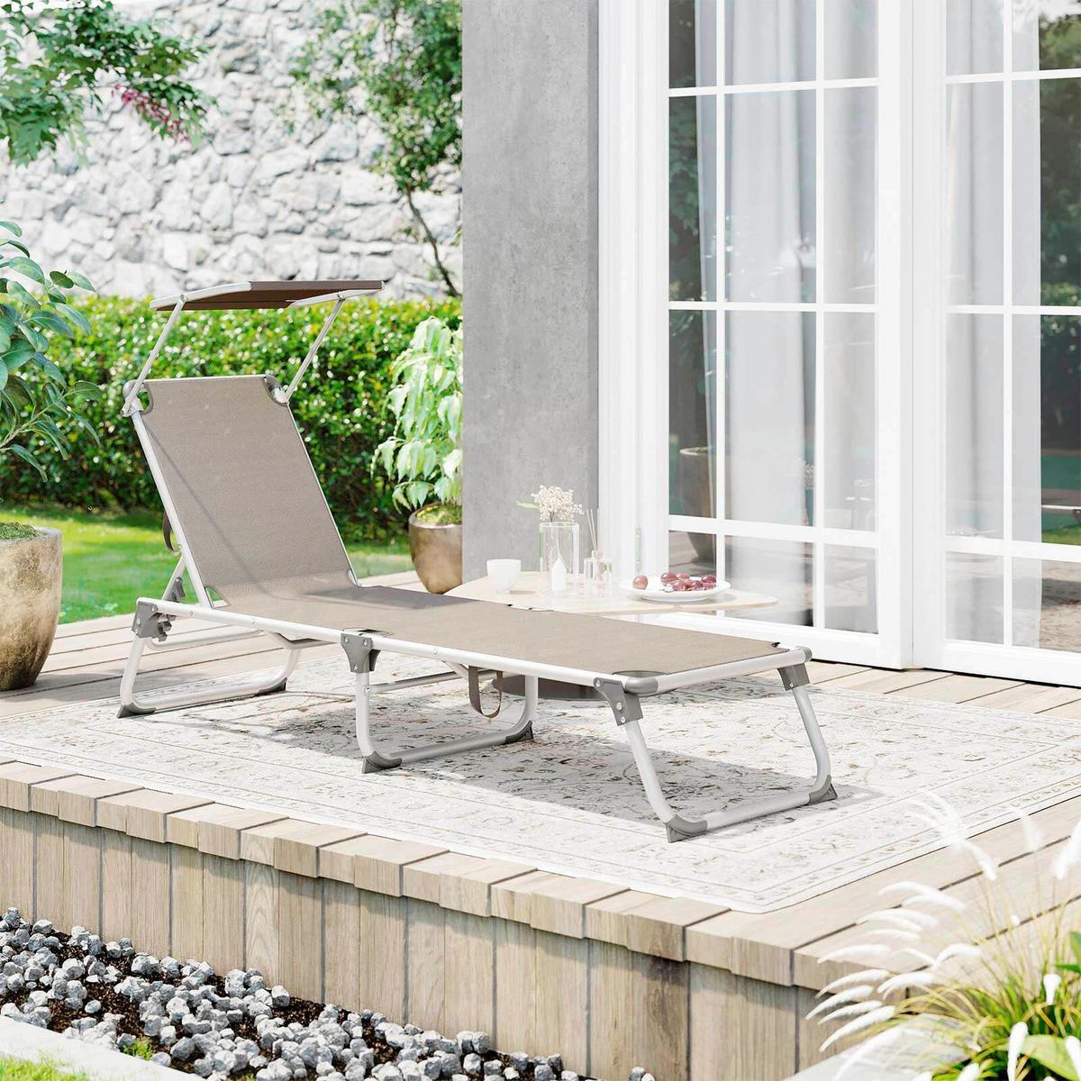 Gartenliege Taupe/Alufarben ca.55x31x193cm - Taupe/Alufarben, MODERN, Textil/Metall (55/31/193cm) - Modante