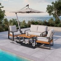 Loungegarnitur Alexa Creme Outdoorstoff/Metall +Abdeckung - Anthrazit/Creme, MODERN, Holz/Textil (150/81/85,5cm) - Bessagi Garden