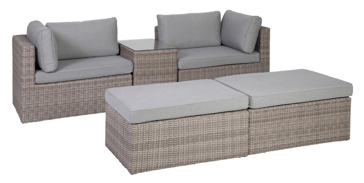 Loungegarnitur Palma 5-tlg aus Kunststoff mit Kissen - Grau, Basics, Glas/Textil (93/65/71cm) - Gardenson