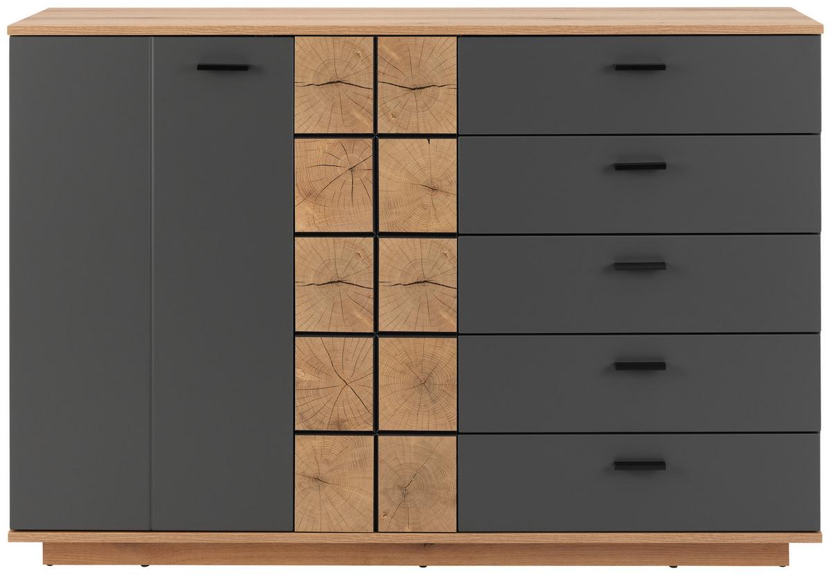 Komoda Oreta Antracit - črna/barve hrasta, Moderno, umetna masa/leseni material (136,1/95/40cm)