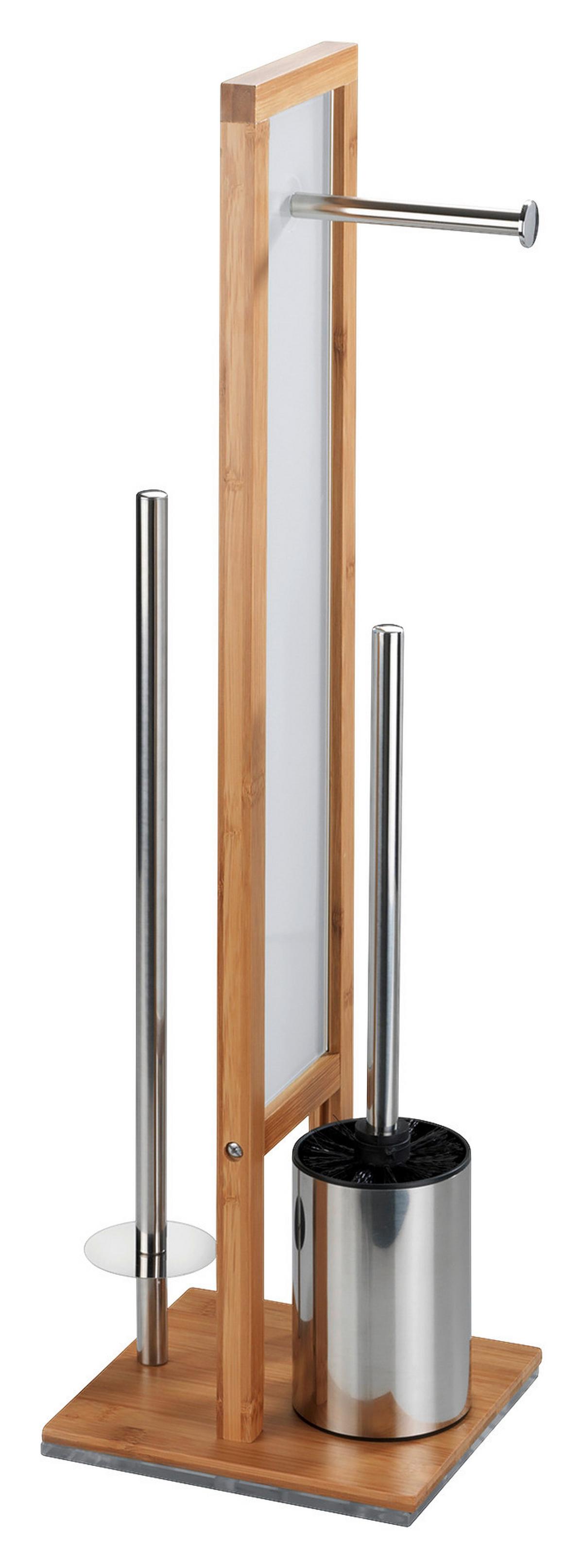 KOMPLET DO WC RIVALTA -SB- - biały/kolor chromowy, Basics, tworzywo sztuczne/drewno (23/70/18cm) - Wenko