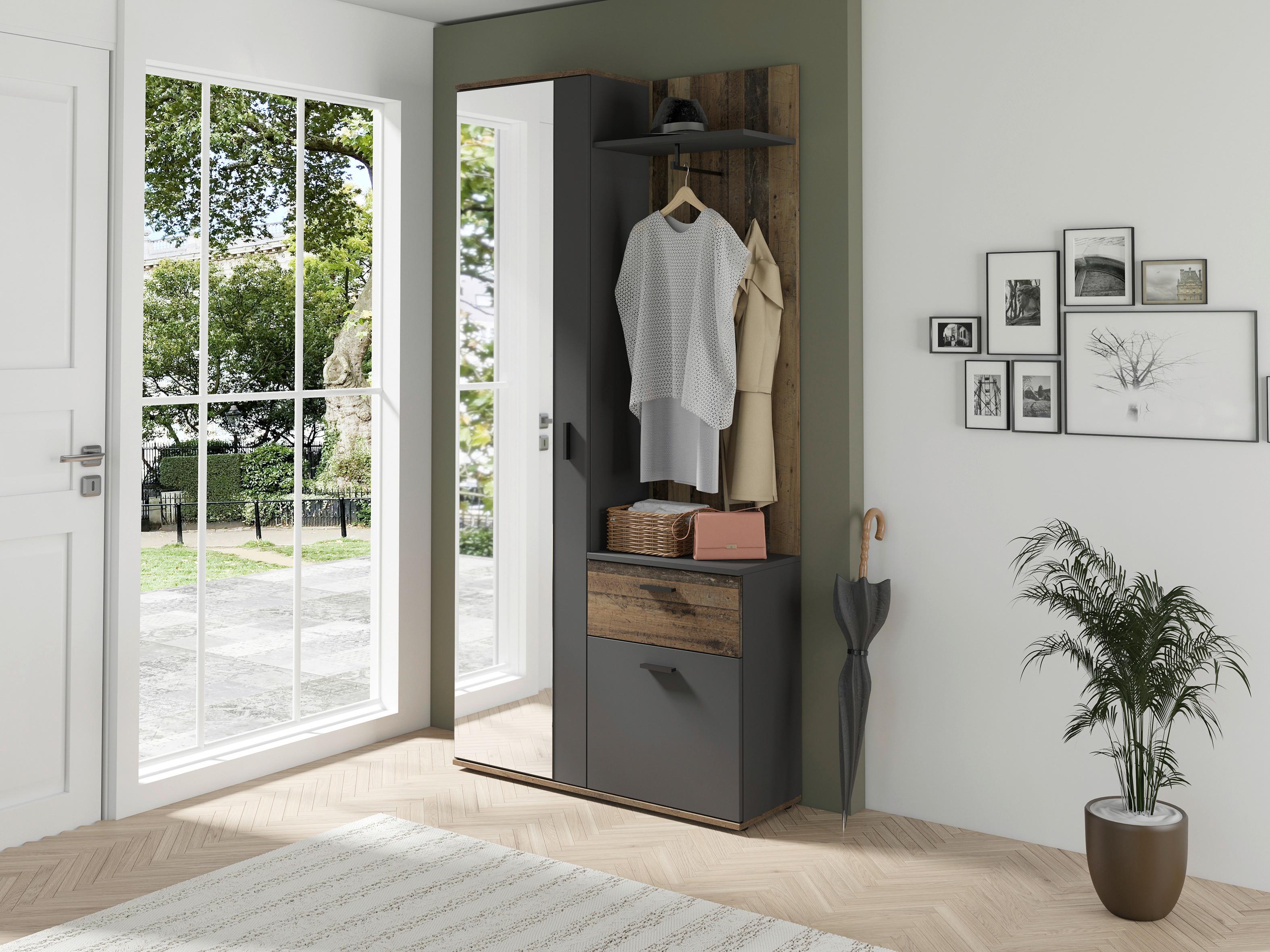 Garderobe Jakob Alteiche Dekor/Anthrazit B: 97 cm - Alteiche/Anthrazit, MODERN, Holzwerkstoff (97/195/30cm) - MID.YOU