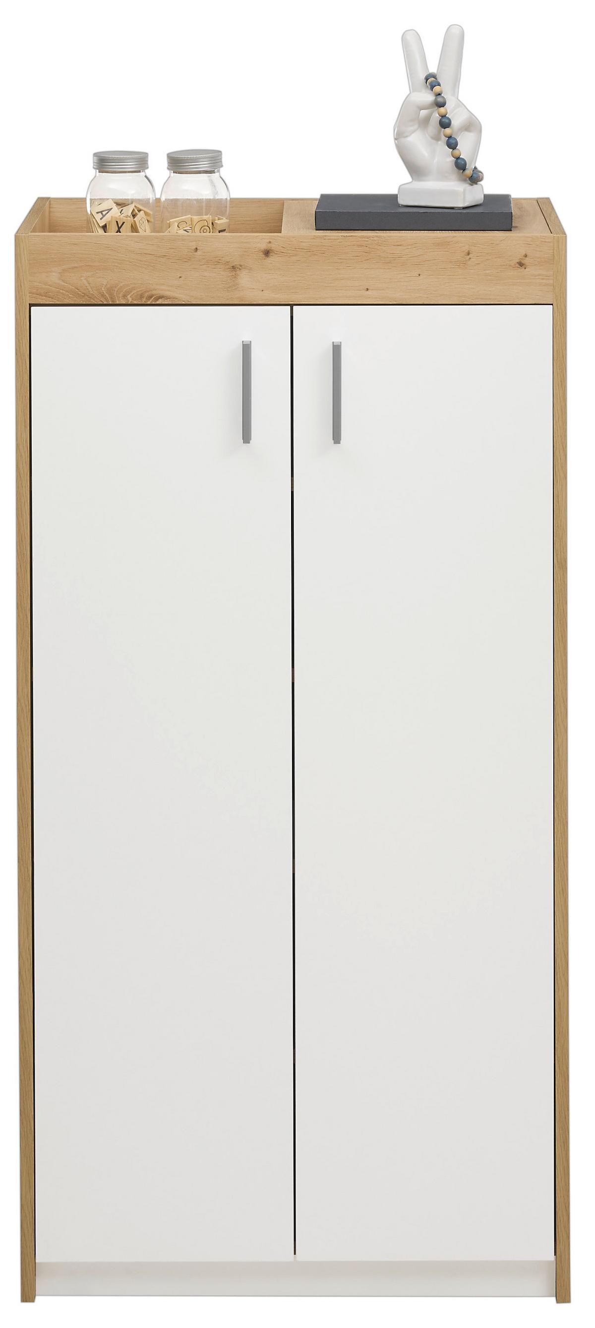 Schuhschrank Paris in Weiss/Eichefarben - Weiss/Silberfarben, Modern, Holzwerkstoff/Kunststoff (64/126/38cm) - Mömax