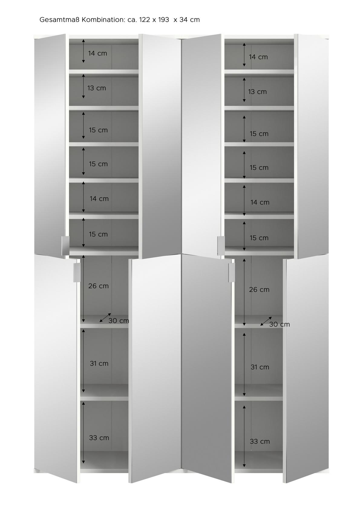 Garderobenschrank Projekt X ca. 122x193 cm Eiche Artisan - KONVENTIONELL, Glas/Holzwerkstoff (122/193/34cm) - MID.YOU