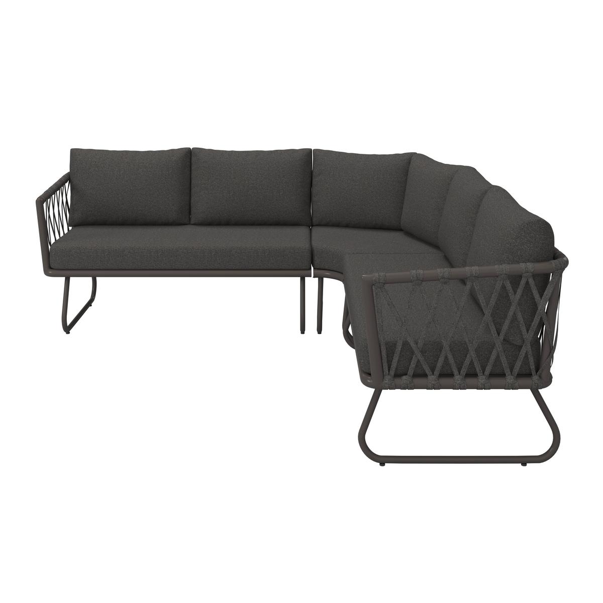 Loungegarnitur Elea Dunkelgrau Outdoorstoff/Metall +Abdeckung - Dunkelgrau/Anthrazit, MODERN, Textil/Stein (234/74/77cm) - Bessagi Garden
