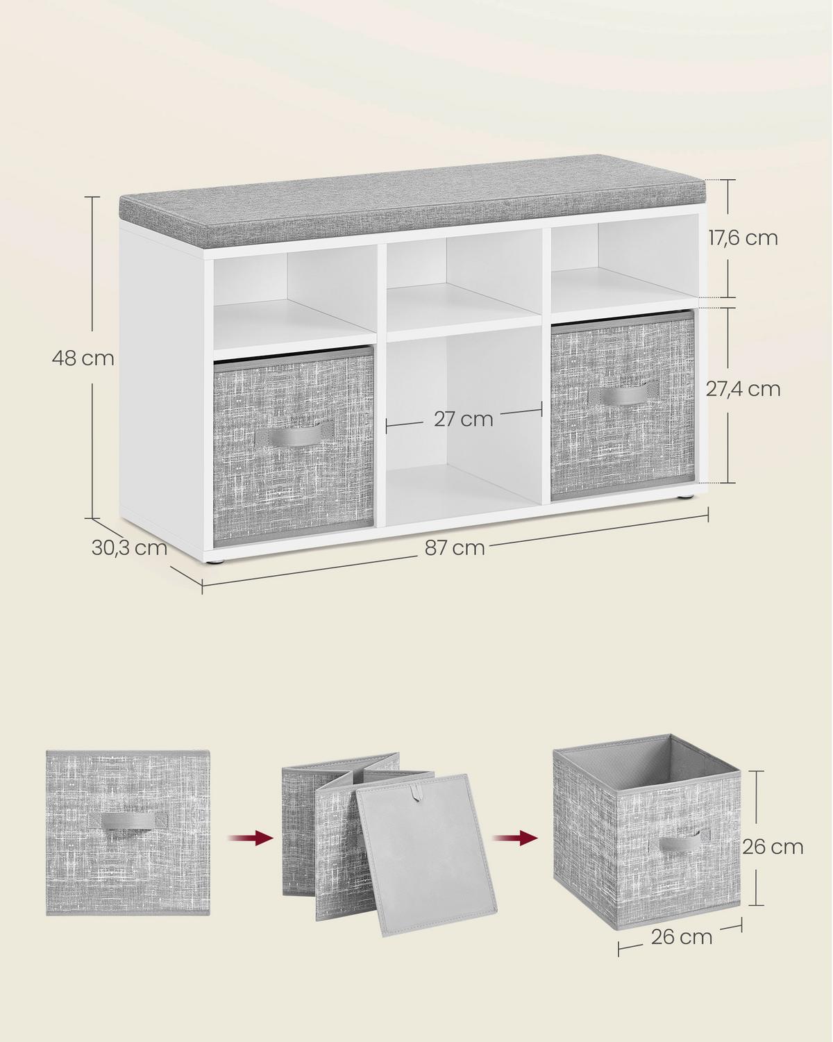 SCHUHBANK SHOE BENCH - Weiß/Grau, MODERN, Holzwerkstoff/Textil (87/48/30,3cm) - MID.YOU