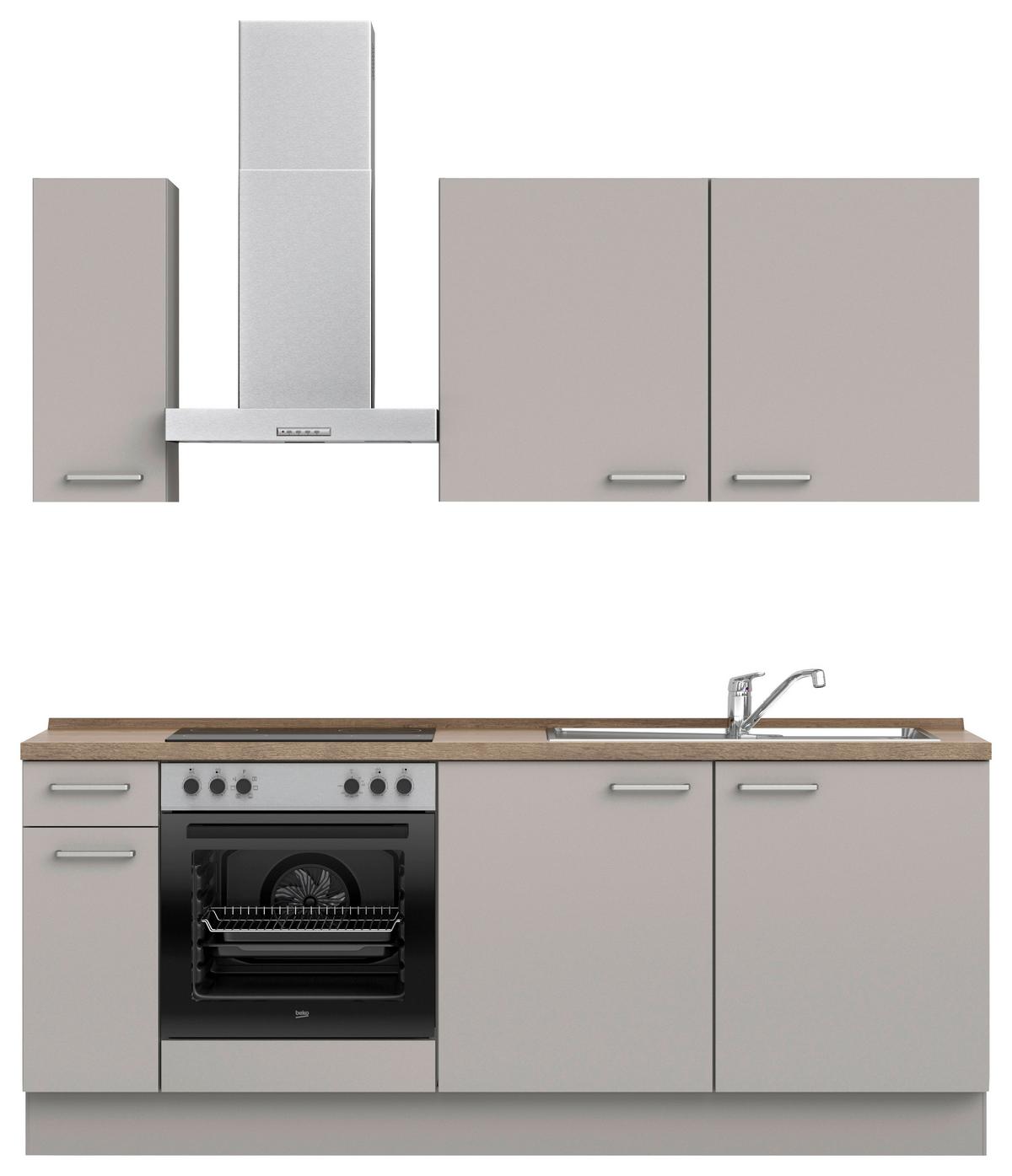 Küchenblock Touch Low m. Geräten Grau - Eiche dunkel/Edelstahlfarben, MODERN, Holzwerkstoff/Metall (210cm) - Nobilia