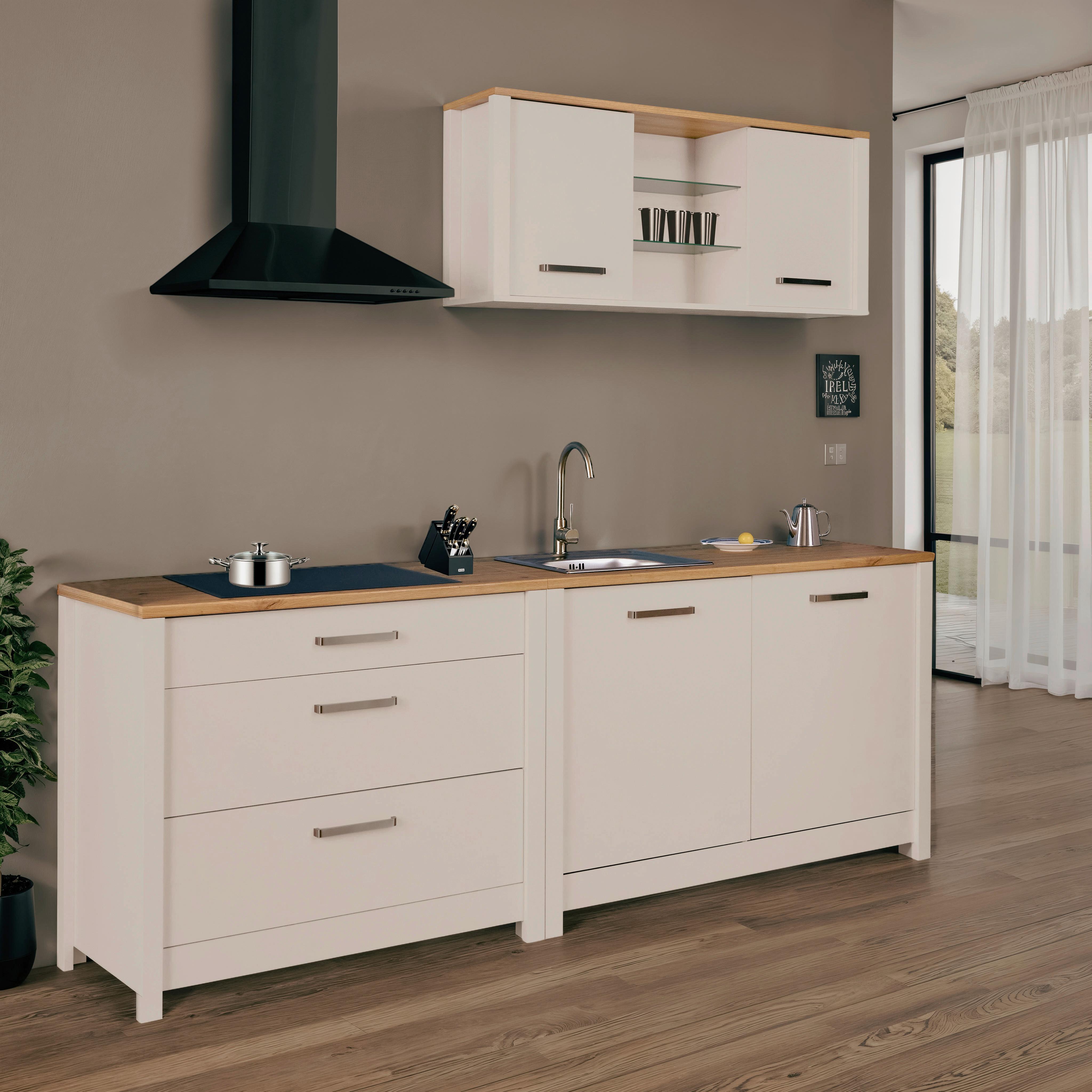 Küchenleerblock Bundle 3 o. Geräte Kaschmir - Kaschmir/Silberfarben, MODERN, Glas/Holzwerkstoff (230cm) - home24