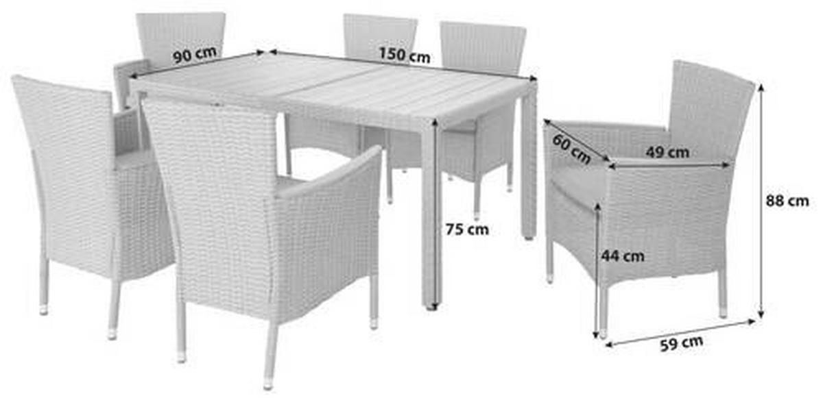 Vrtna Garnitura Porto Rio, Svetlo Rjava, Siva, 7-Delno - svetlo rjava/siva, Moderno, kovina/umetna masa (60/150/88/75cm) - Modern Living