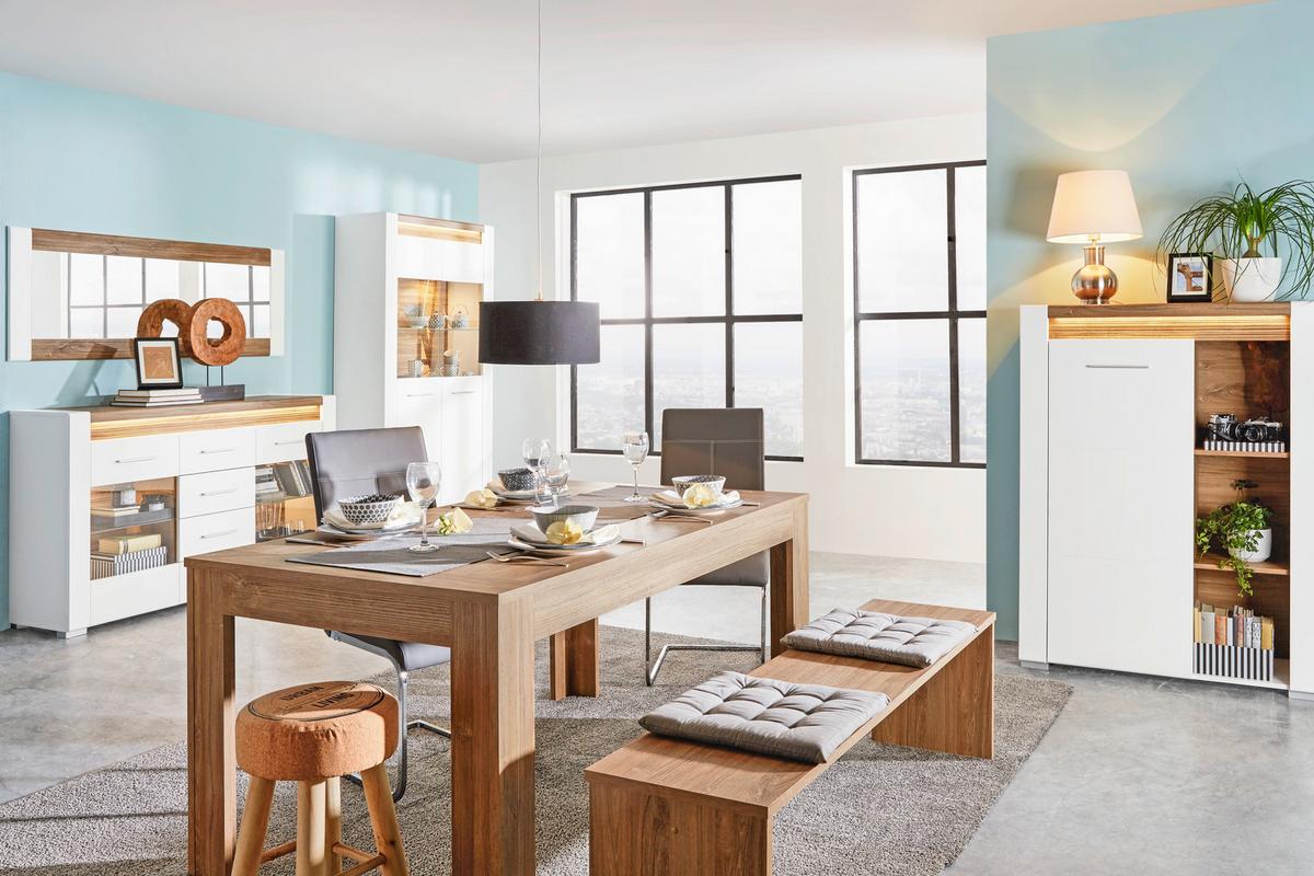 Vitrine in Weiß Hochglanz - Chromfarben/Eichefarben, MODERN, Glas/Holzwerkstoff (100/201/40cm) - Mömax