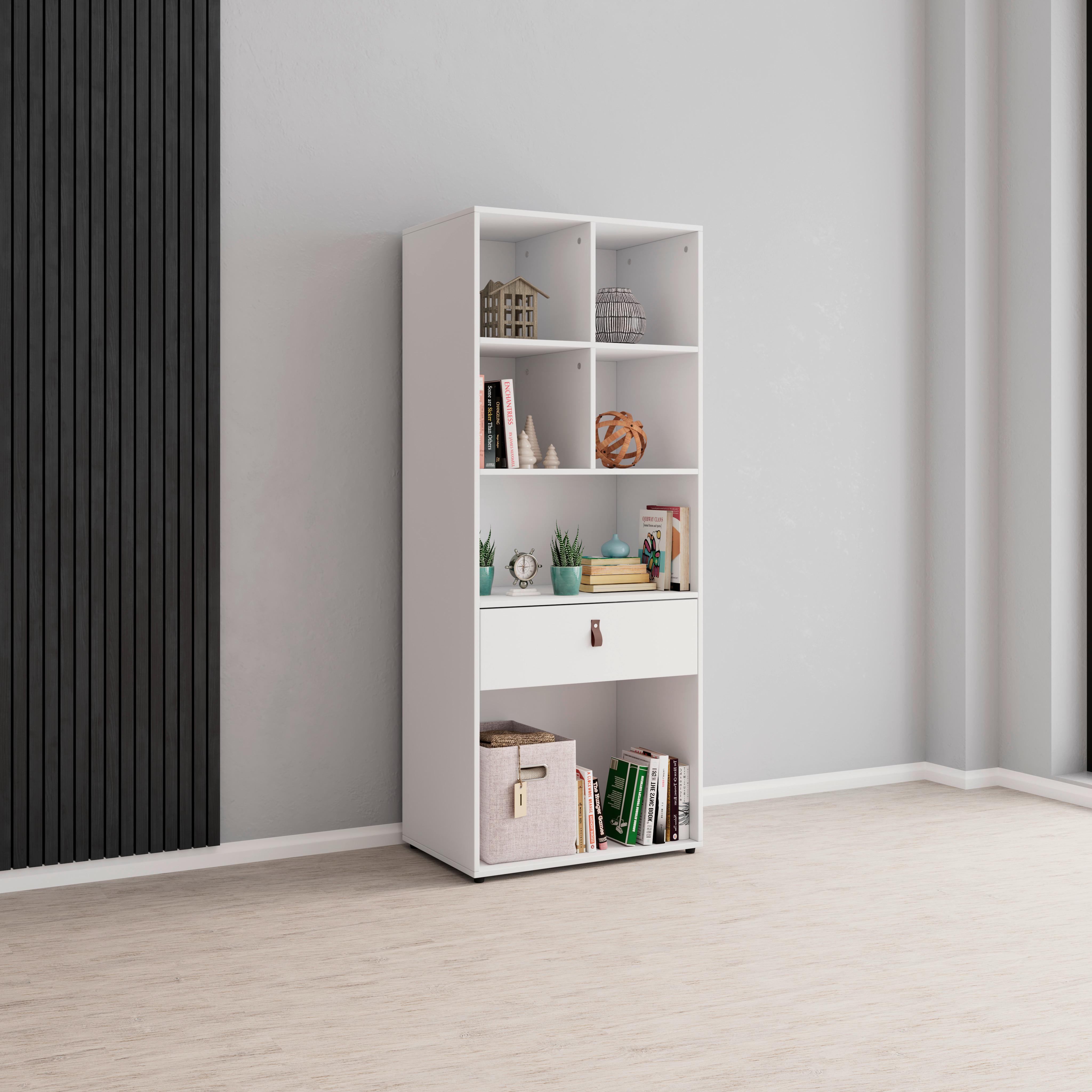 Regal Mick Weiß MDF - Schwarz/Braun, MODERN, Kunststoff/Textil (60/148,5/40cm) - Bessagi Home