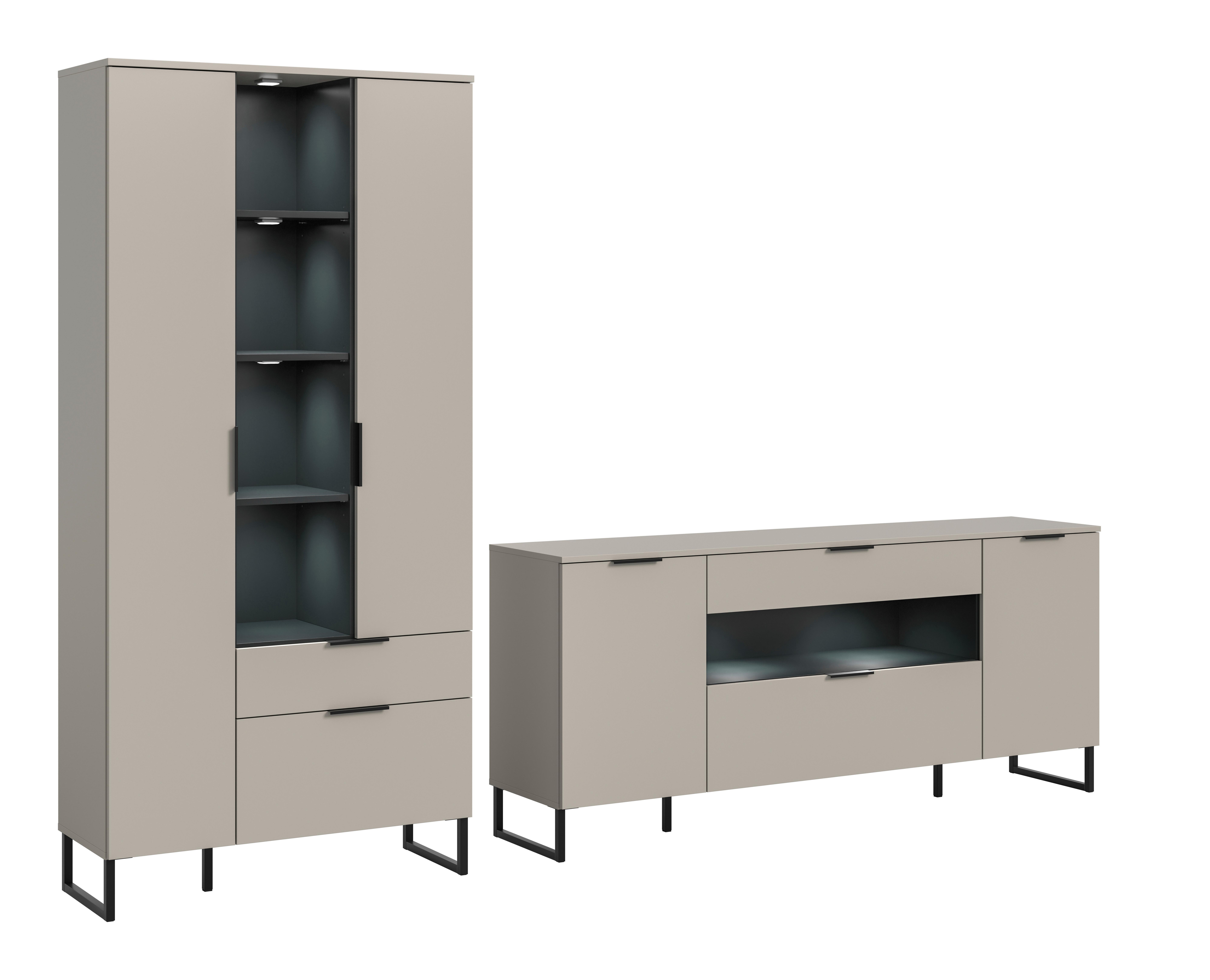 Dnevni Regal Noida, Kašmir, Črna, Osvetlitev, 2-Delni - kašmir/črna, Design, kovina/leseni material (290/192/41cm) - Livetastic