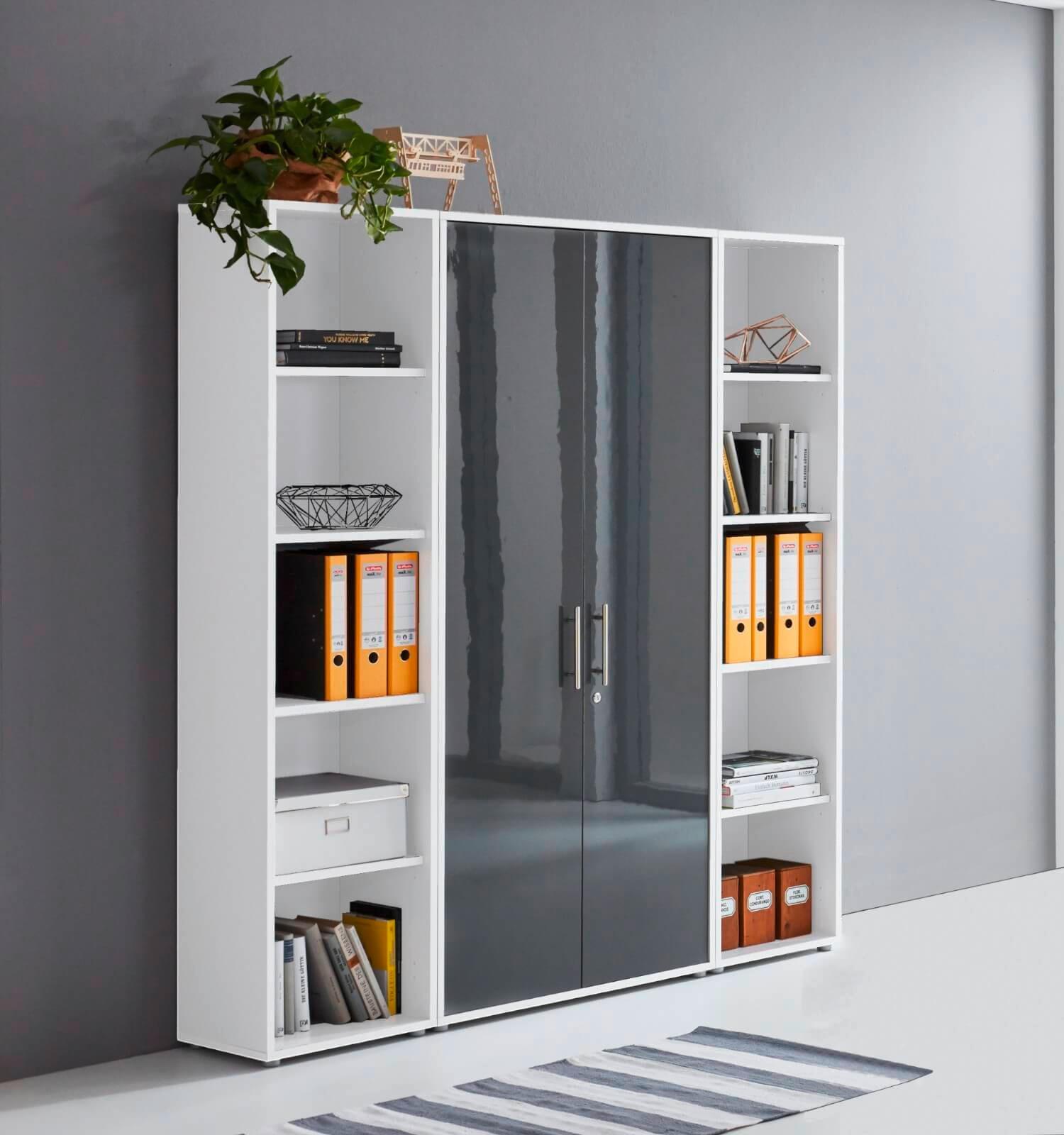 Aktenschrank Office Edition Sw Set 3 hoch Weiß/Anthrazit - Anthrazit Hochglanz/Weiß, MODERN, Holzwerkstoff (173/186/33cm) - MID.YOU