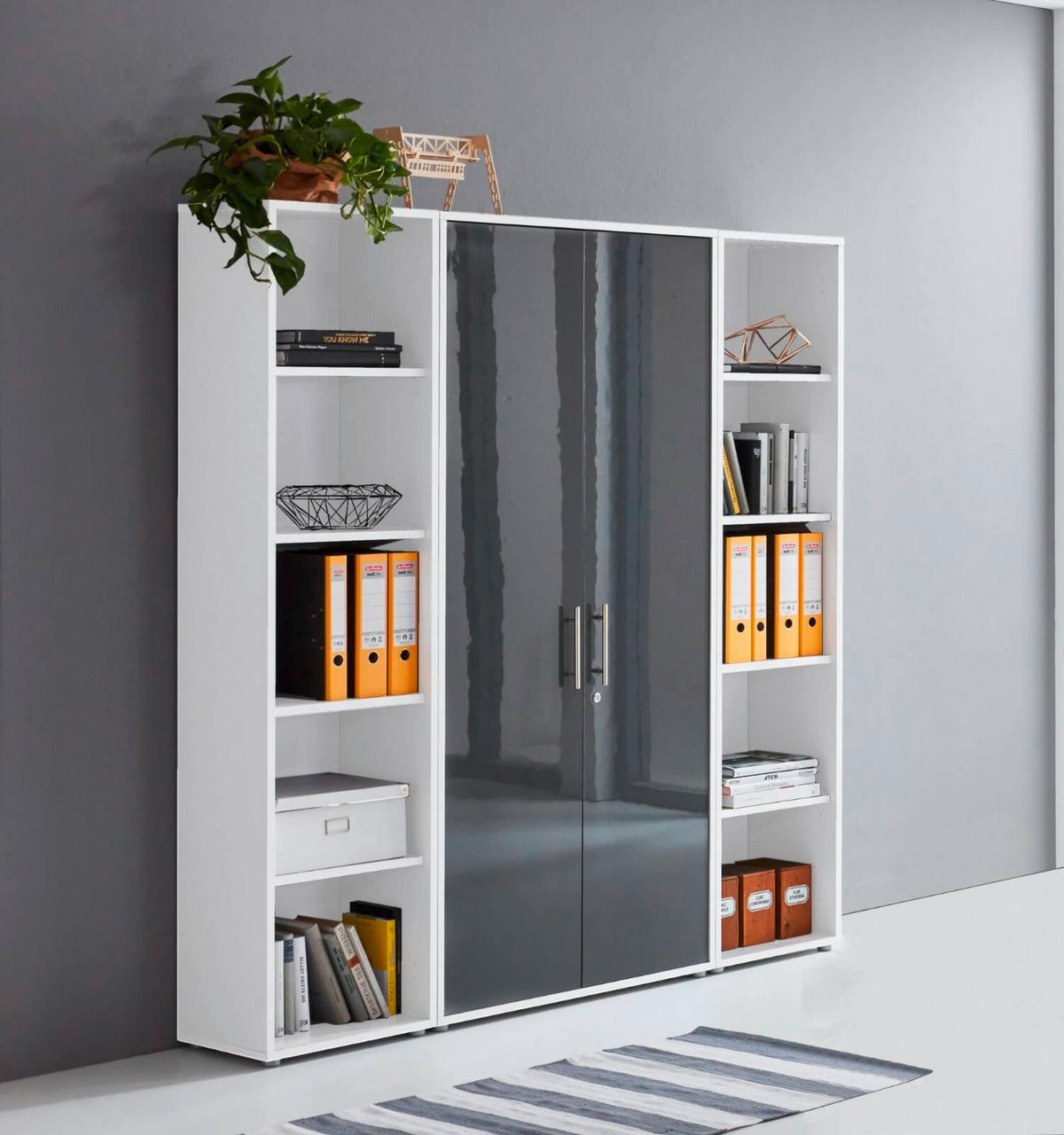 Aktenschrank Office Edition Sw Set 3 hoch Weiß/Anthrazit - Anthrazit Hochglanz/Weiß, MODERN, Holzwerkstoff (173/186/33cm) - MID.YOU