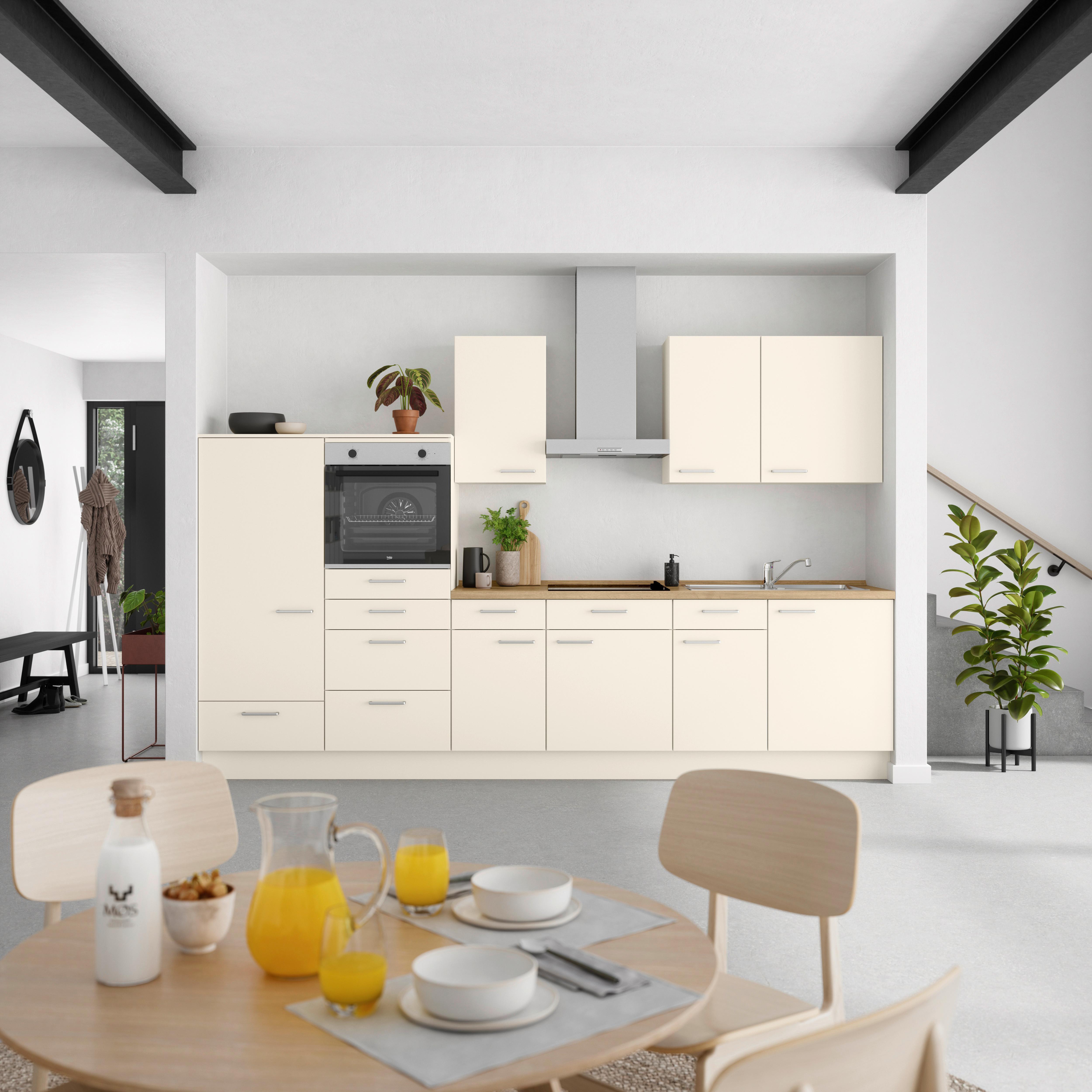 Küchenblock Touch Low m. Geräten Magnolie - Edelstahlfarben/Eichefarben, MODERN, Holzwerkstoff/Metall (330cm) - Nobilia