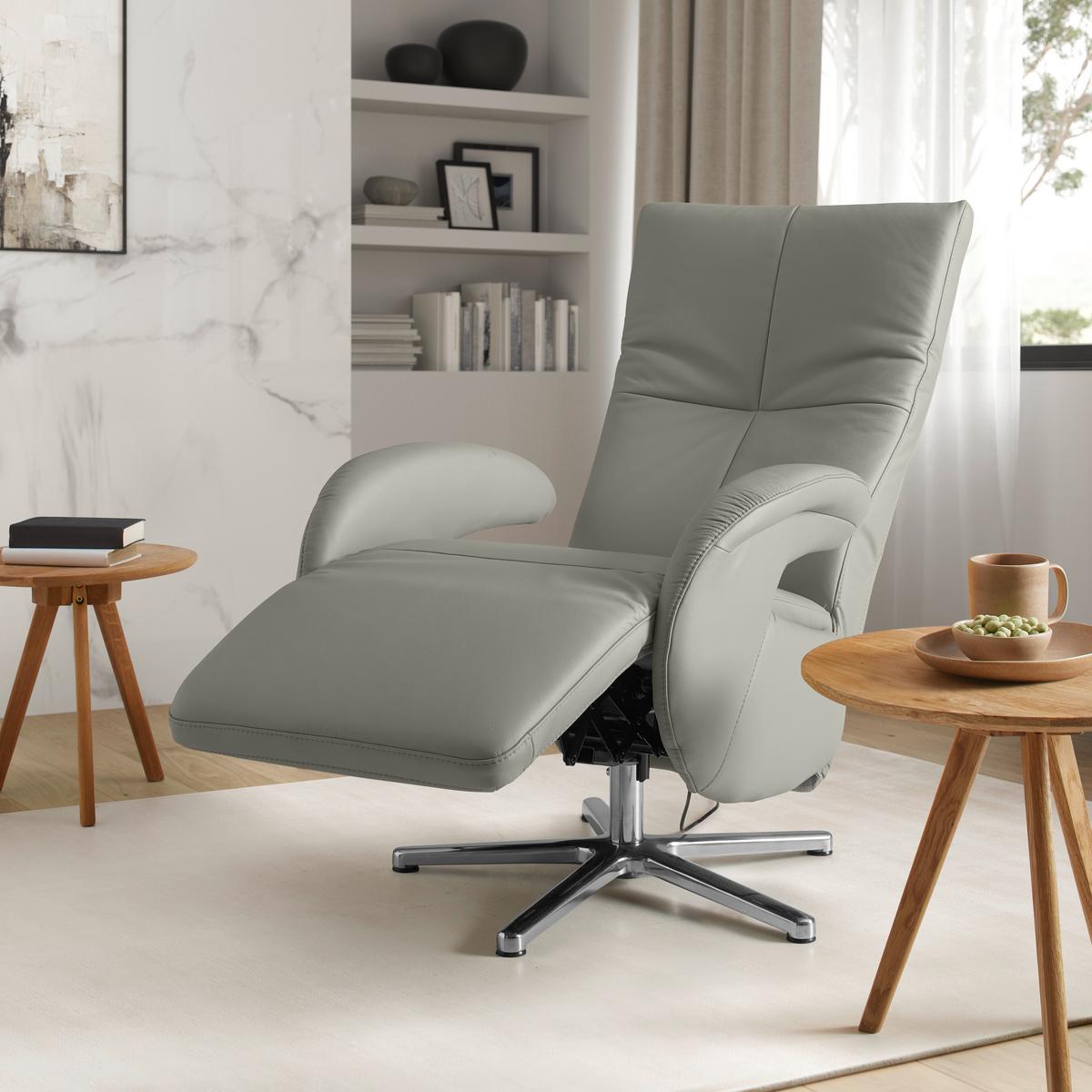 Relaxsessel Sitting 2 Graublau - Chromfarben/Graublau, MODERN, Leder (70/111/80cm) - Premium Living