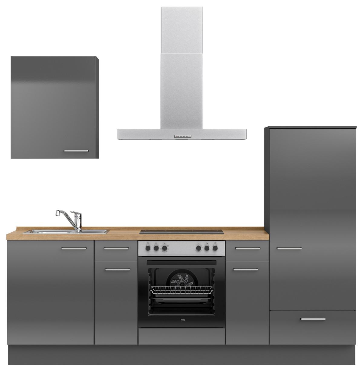 Küchenblock Flash Low m. Geräten Schieferfarben - Schieferfarben/Edelstahlfarben, MODERN, Holzwerkstoff/Metall (240cm) - Nobilia