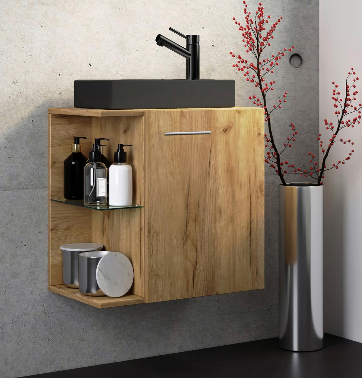 WASCHTISCHKOMBI HAUSA BL - Honigeiche/Silberfarben, Modern, Glas/Keramik (52cm) - MID.YOU