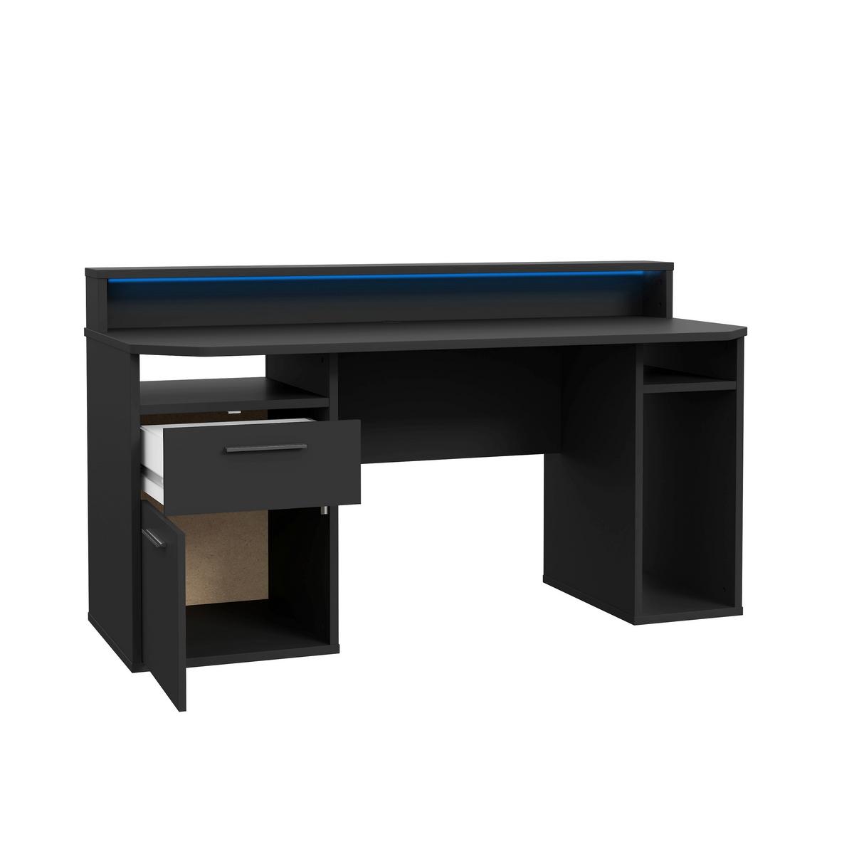 Gaming Miza Tezauer, Črna - črna/barve aluminija, Moderno, kovina/umetna masa (160/72/91cm) - MID.YOU